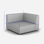Visualisierung eines Cubit Sofas mit Maßlinien – modulare Sitzecke mit markierten Abmessungen
