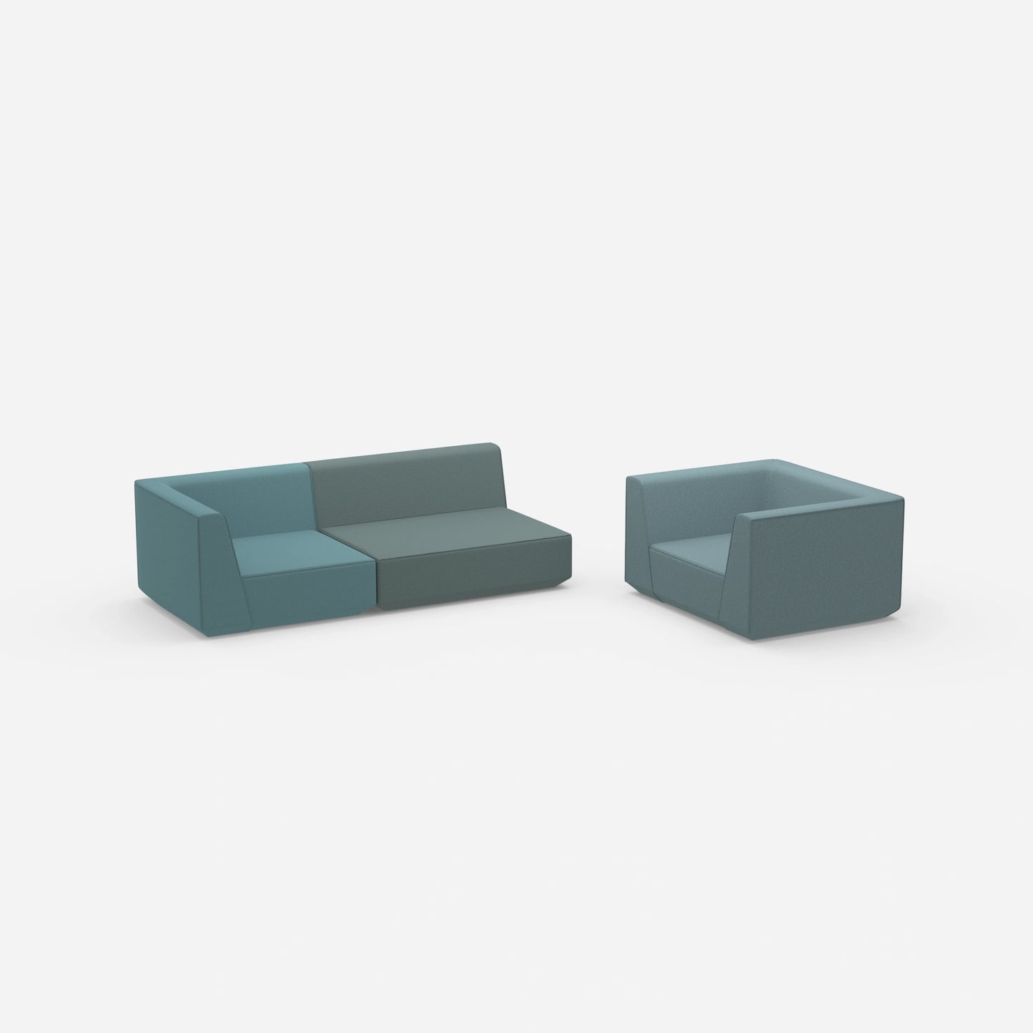 Dreier Sofa mit Sessel von der Seite