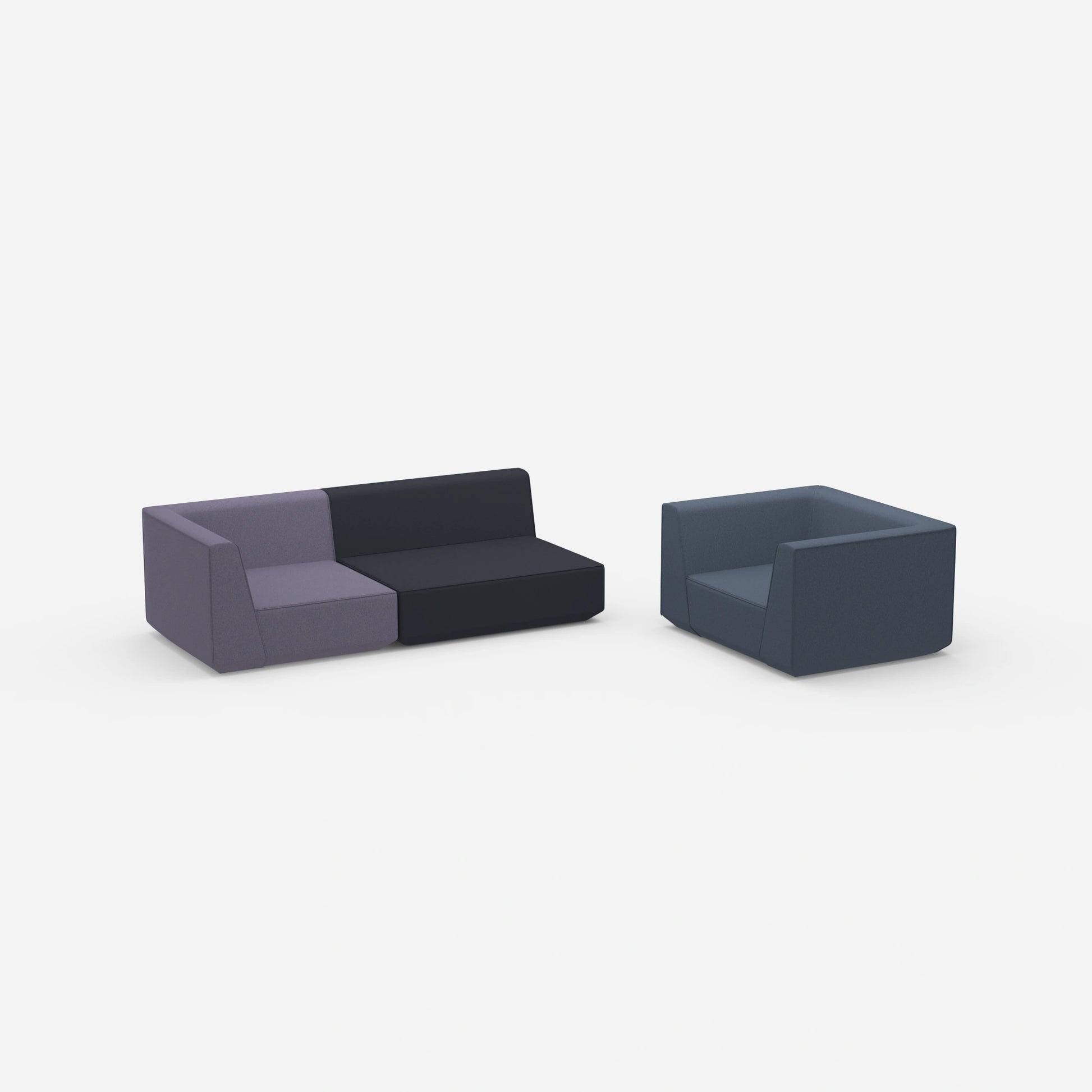 Dreier Sofa mit Sessel von der Seite