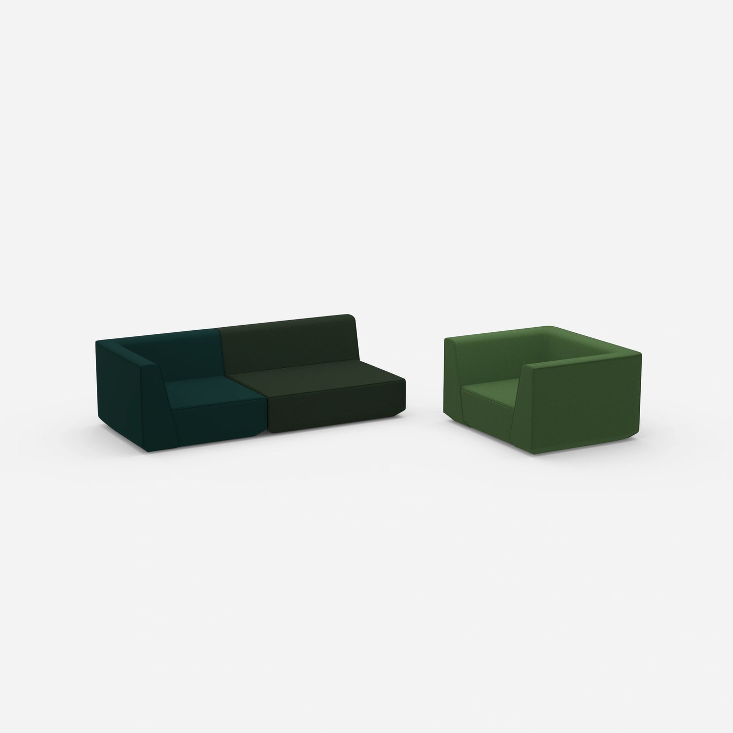 Dreier Sofa mit Sessel von der Seite