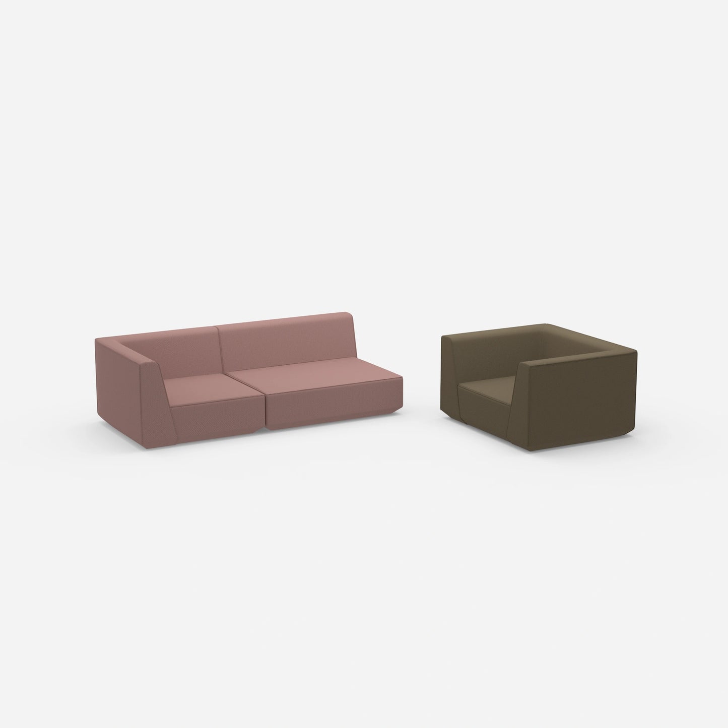 Dreier Sofa mit Sessel von der Seite