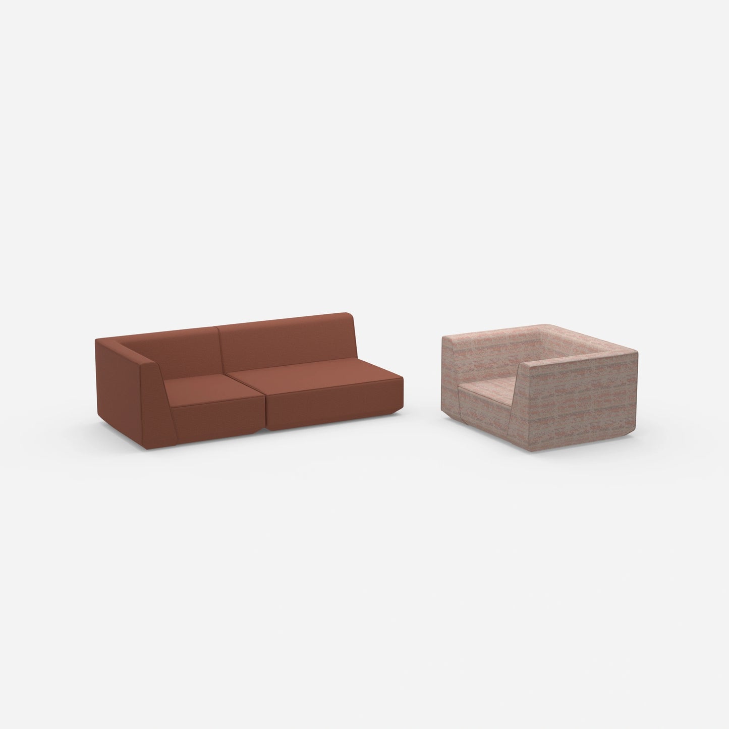 Dreier Sofa mit Sessel von der Seite