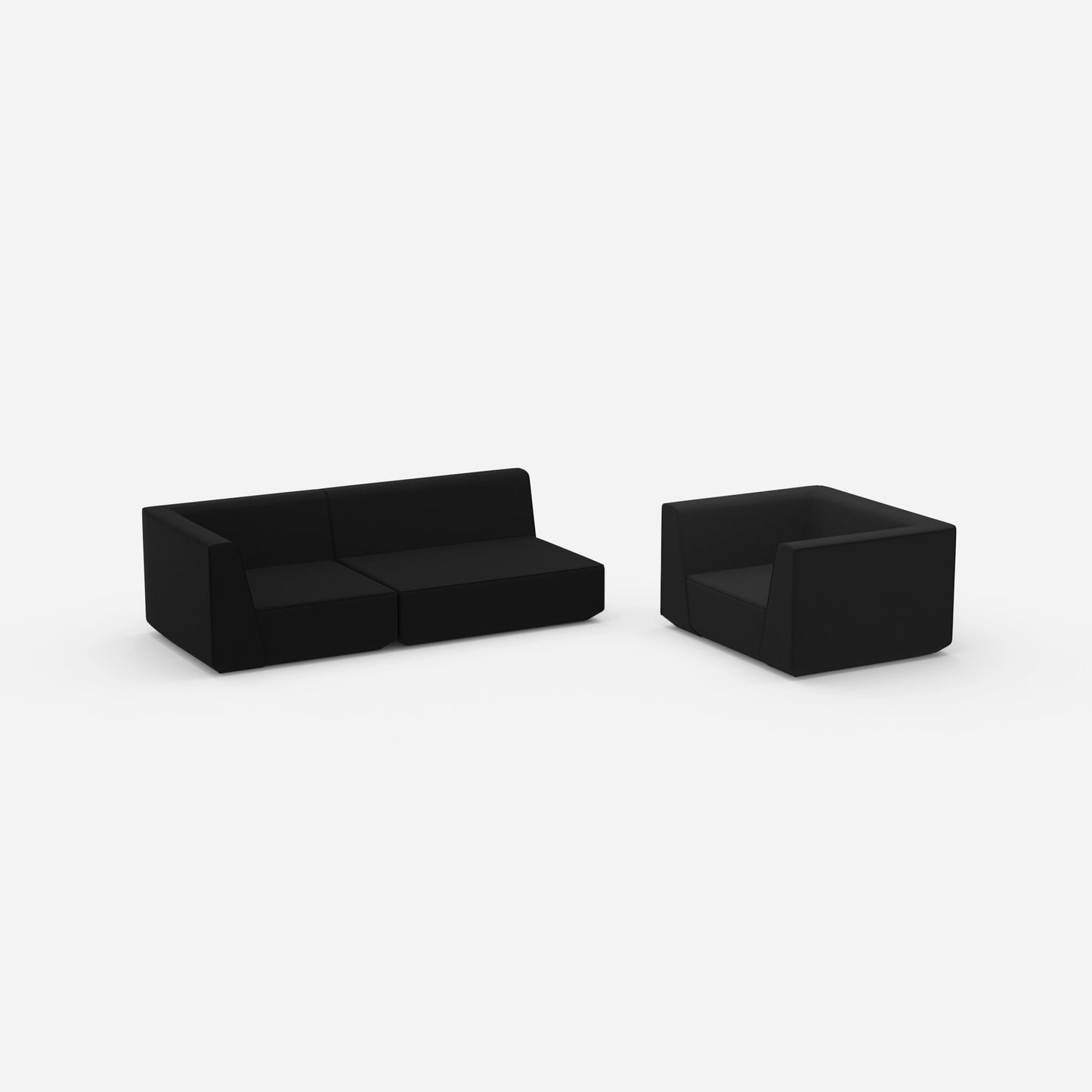 Dreier Sofa mit Sessel von der Seite