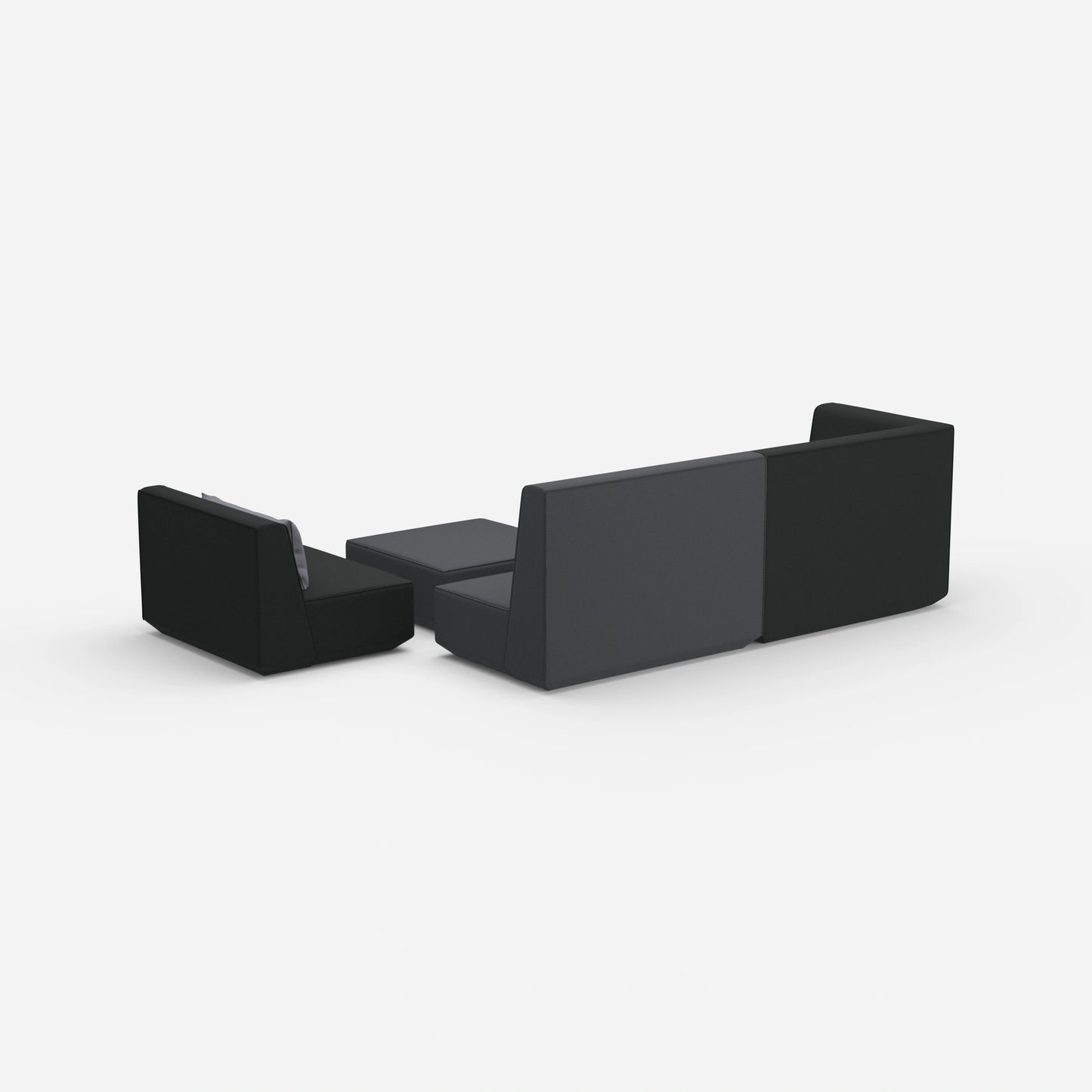 Dreisitzer Sofa mit Sessel und hoher Rückenlehne von hinten