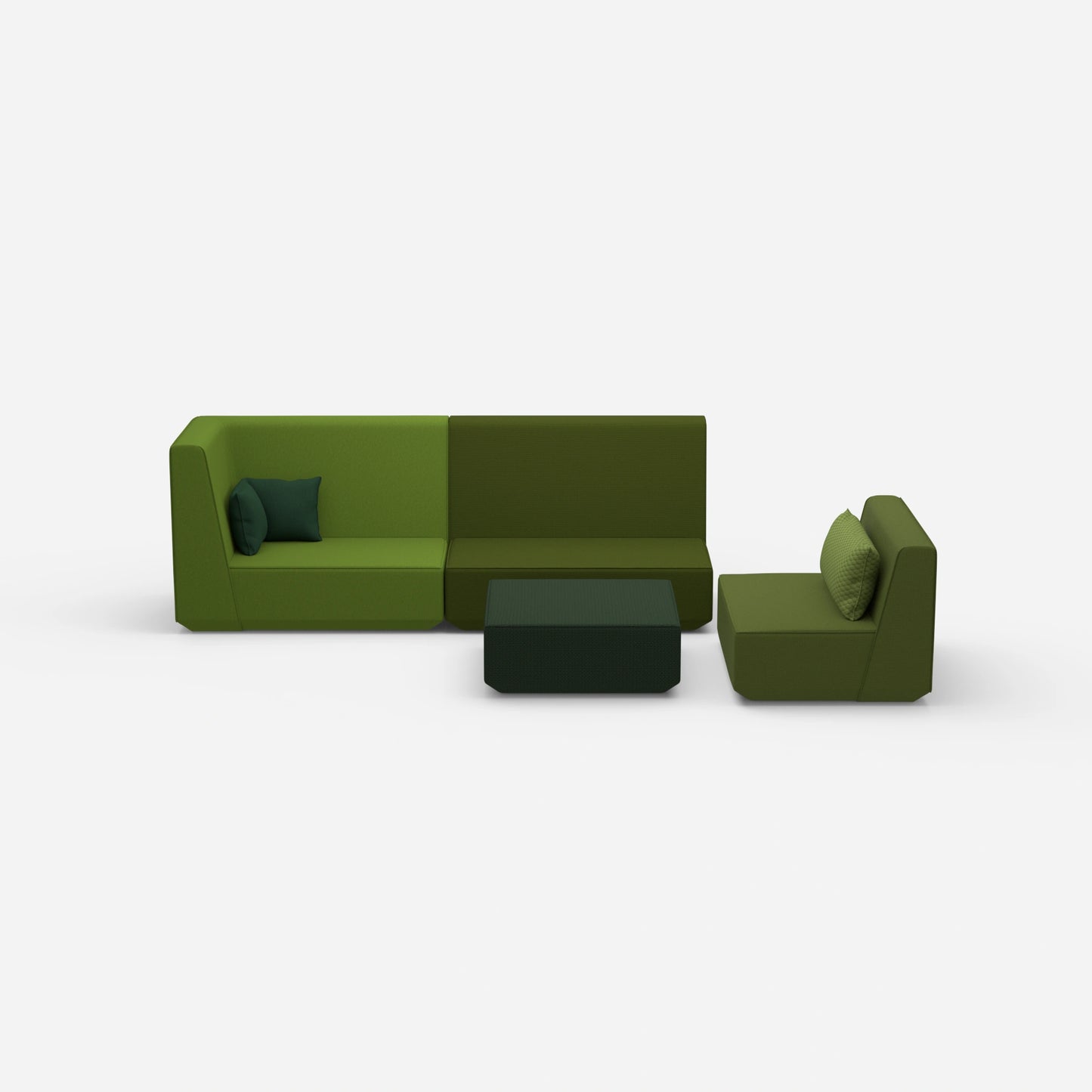 Dreisitzer Sofa mit Sessel und hoher Rückenlehne von vorne