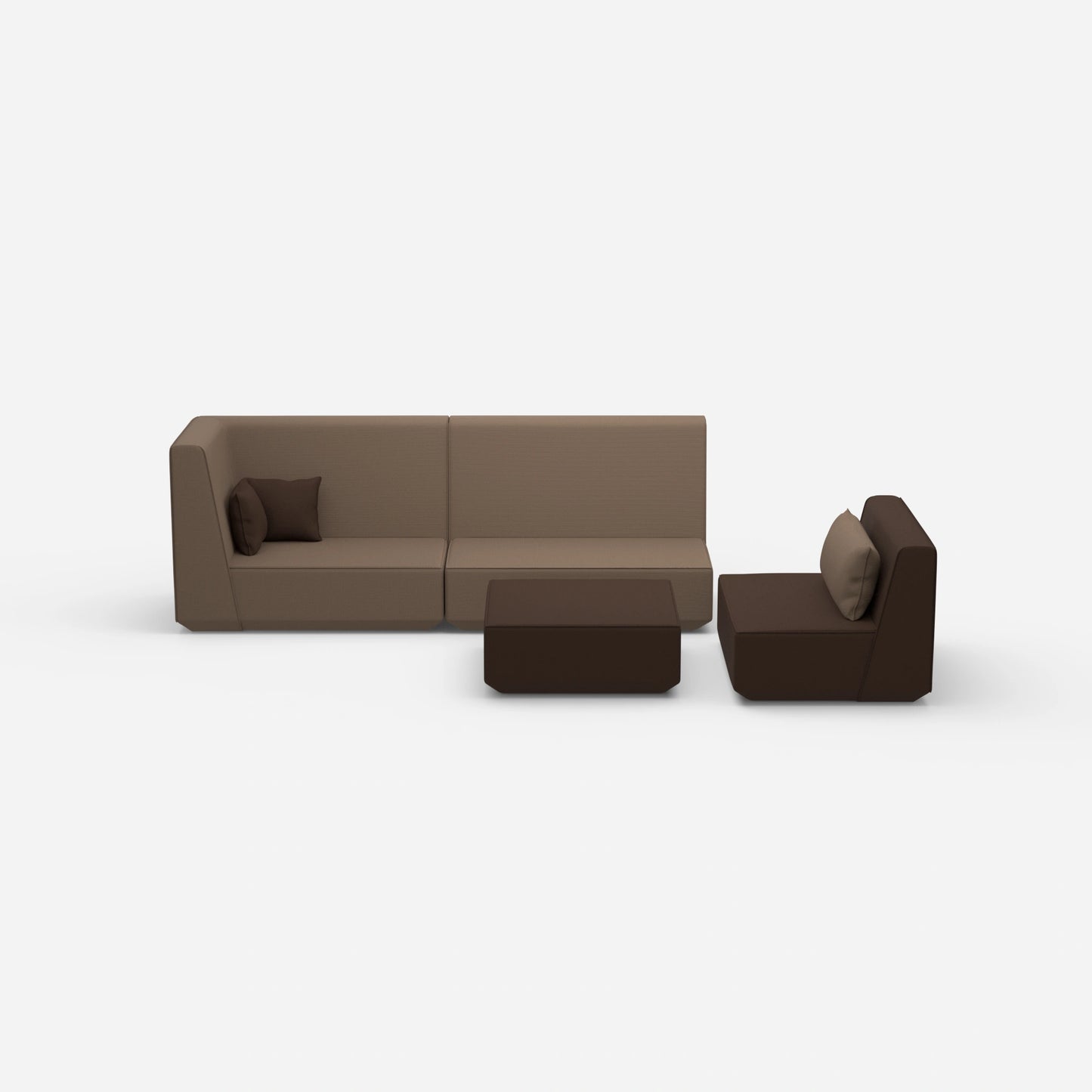 Dreisitzer Sofa mit Sessel und hoher Rückenlehne von vorne