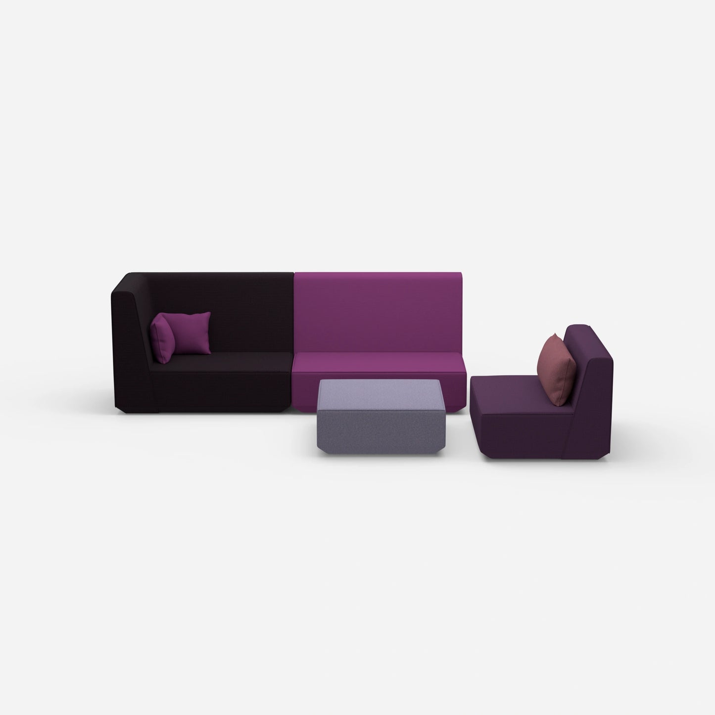Dreisitzer Sofa mit Sessel und hoher Rückenlehne von vorne
