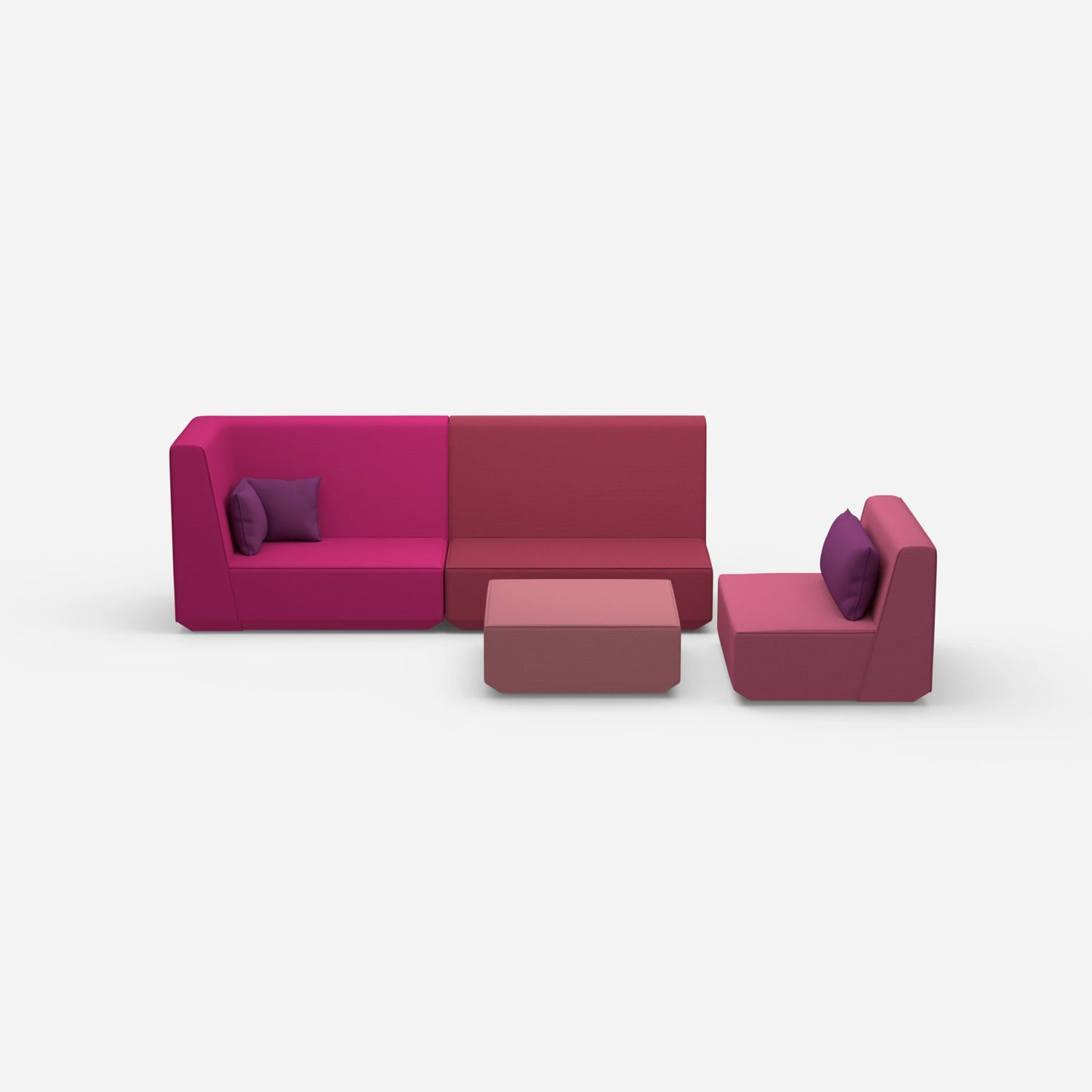 Dreisitzer Sofa mit Sessel und hoher Rückenlehne von vorne