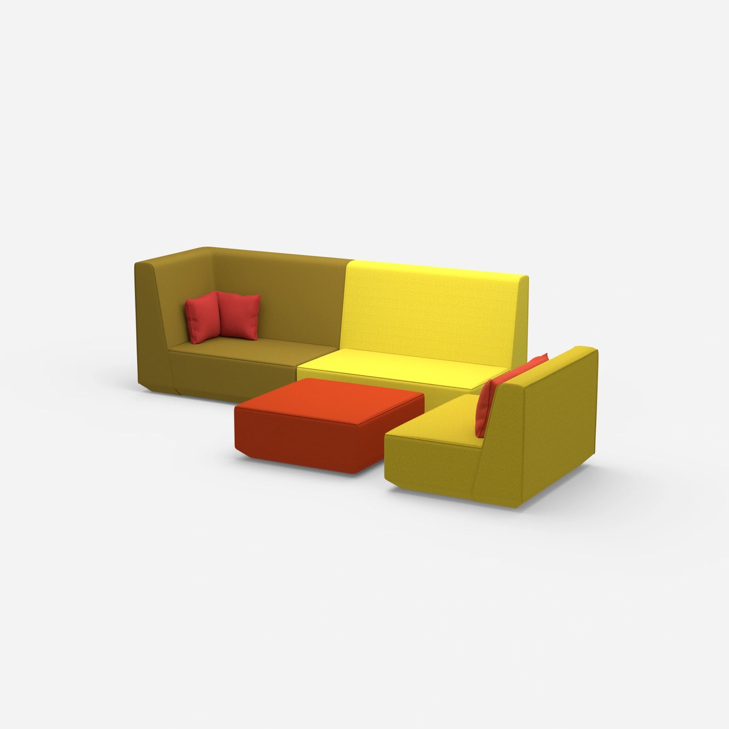 Dreisitzer Sofa mit Sessel und hoher Rückenlehne von der Seite