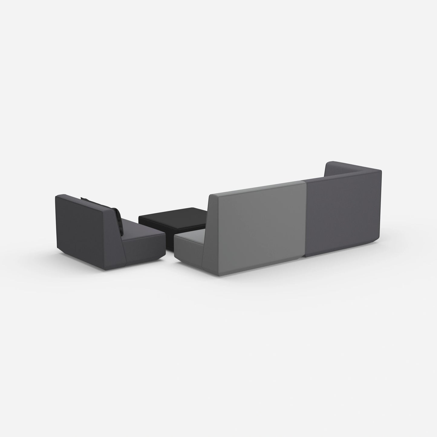 Dreisitzer Sofa mit Sessel und hoher Rückenlehne von hinten