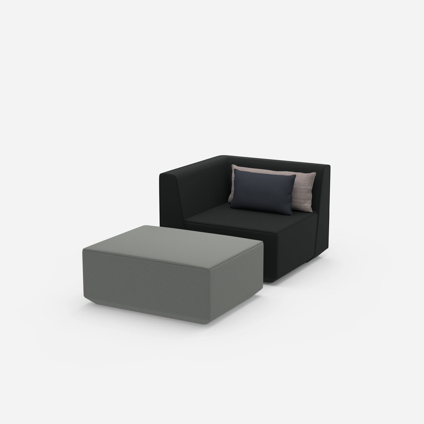 Gemütlicher Sessel mit Hocker von der Seite