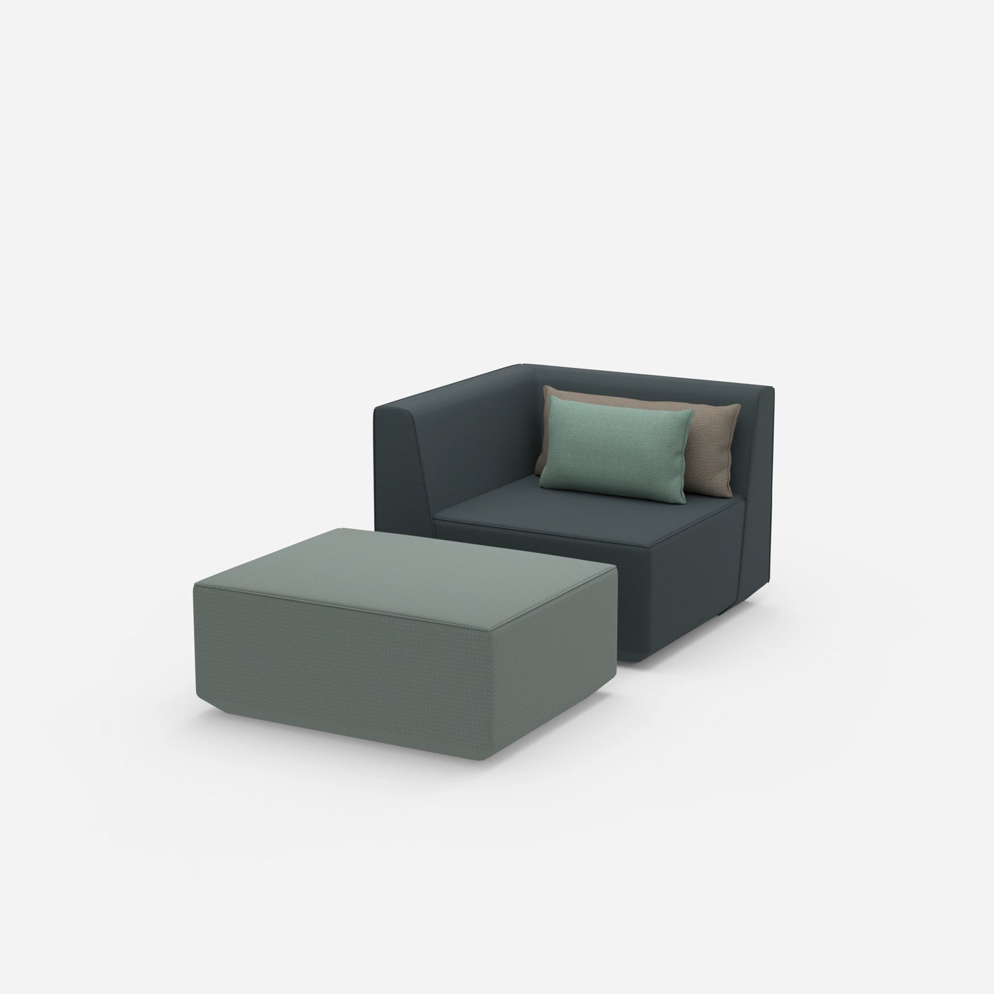 Gemütlicher Sessel mit Hocker von der Seite