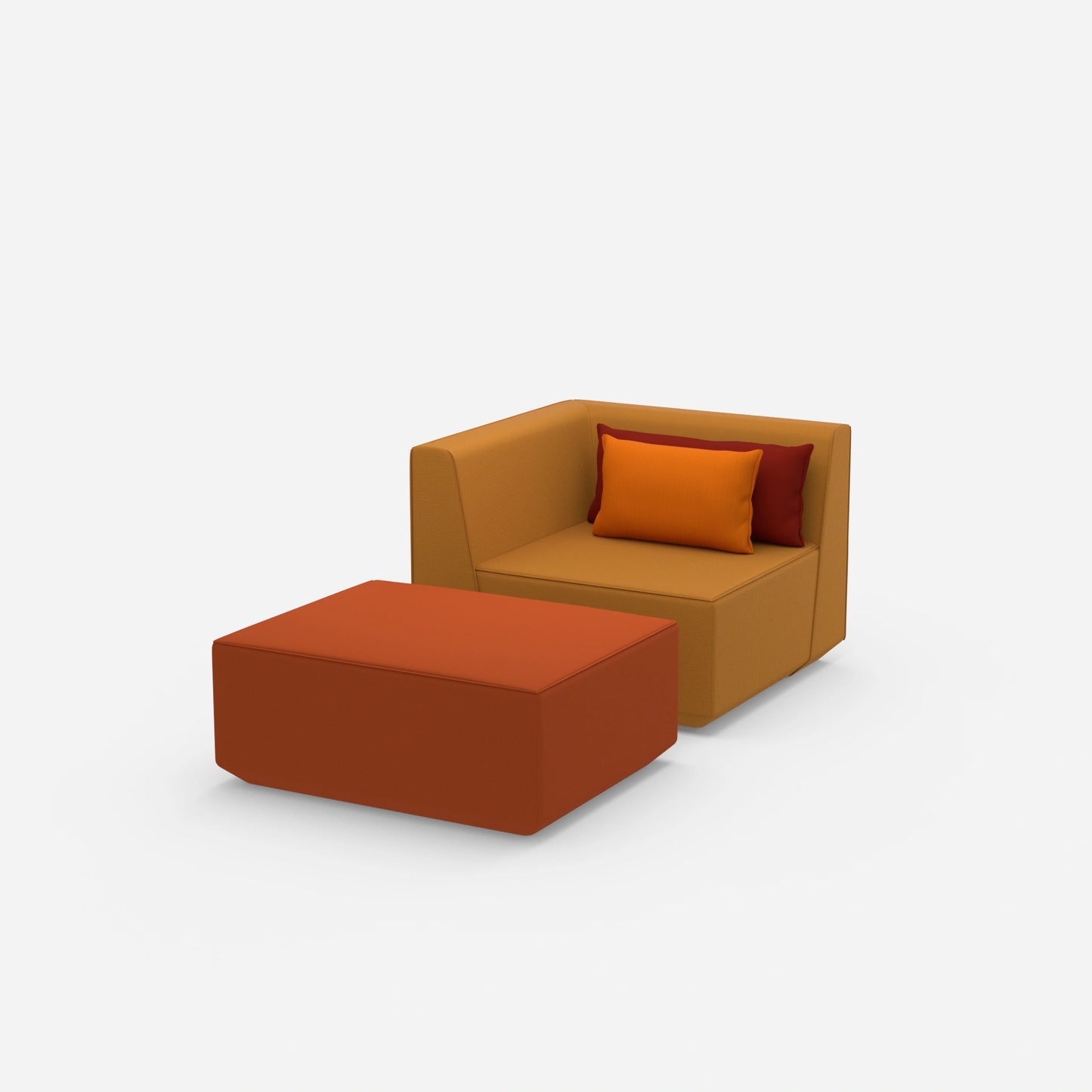 Gemütlicher Sessel mit Hocker von der Seite