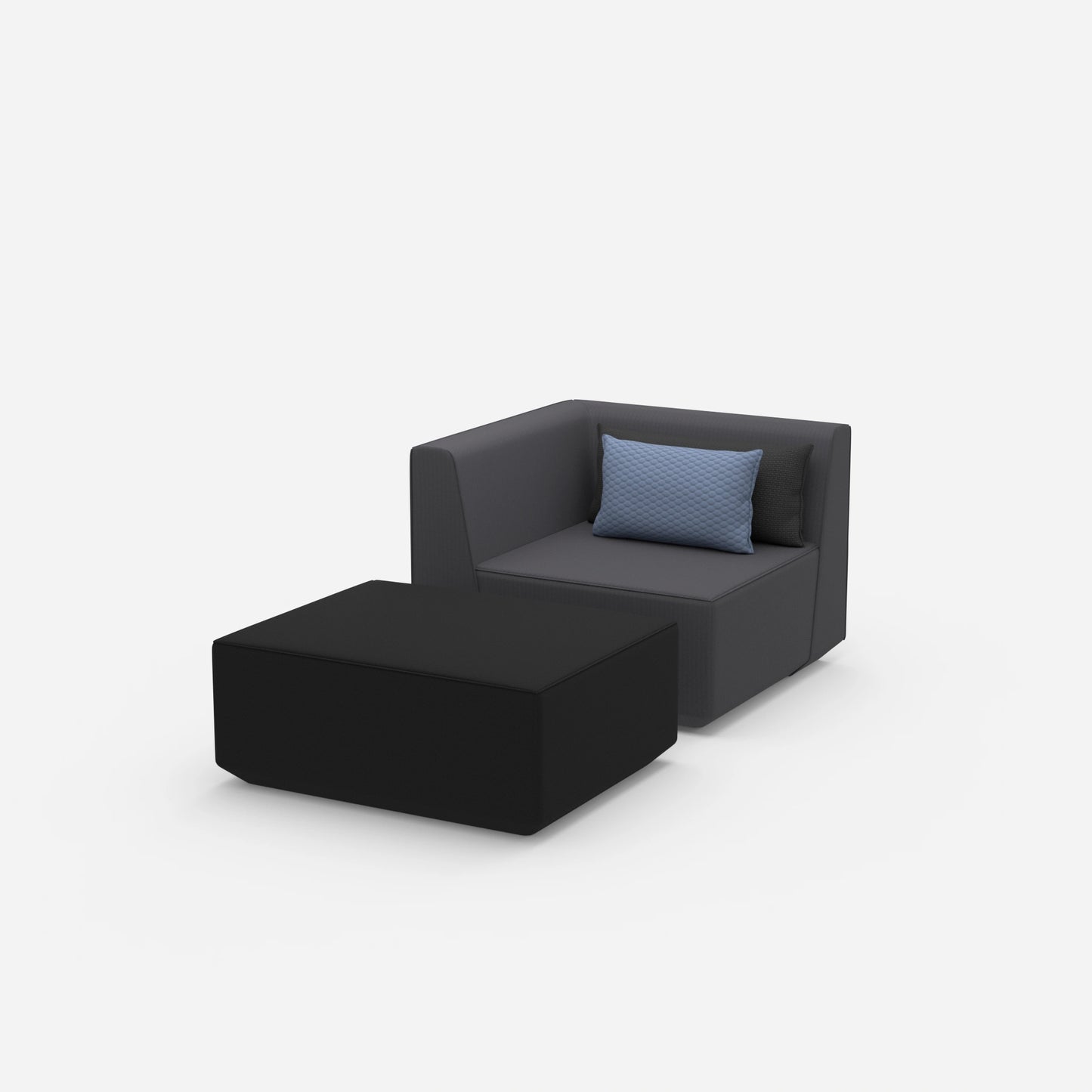 Gemütlicher Sessel mit Hocker von der Seite