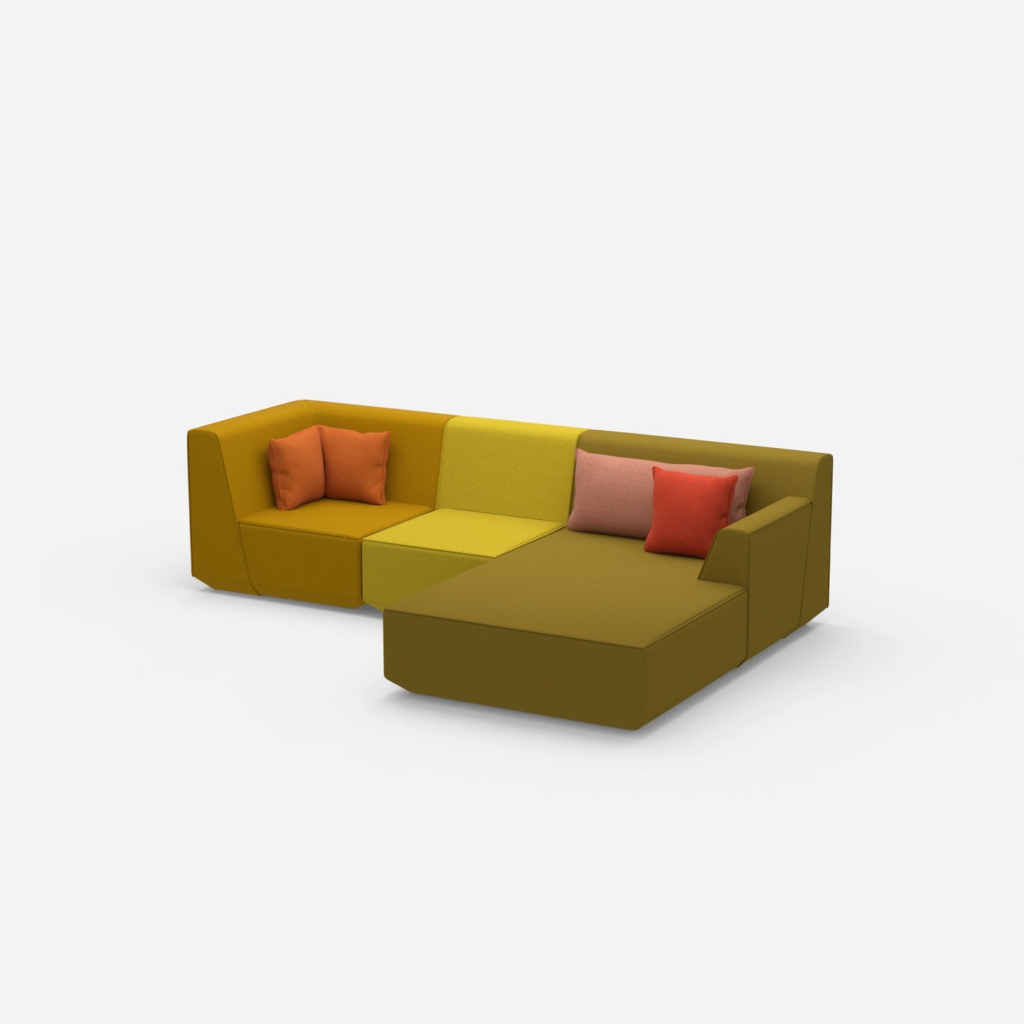 Modulares 3er Sofa mit Ottomane von der Seite