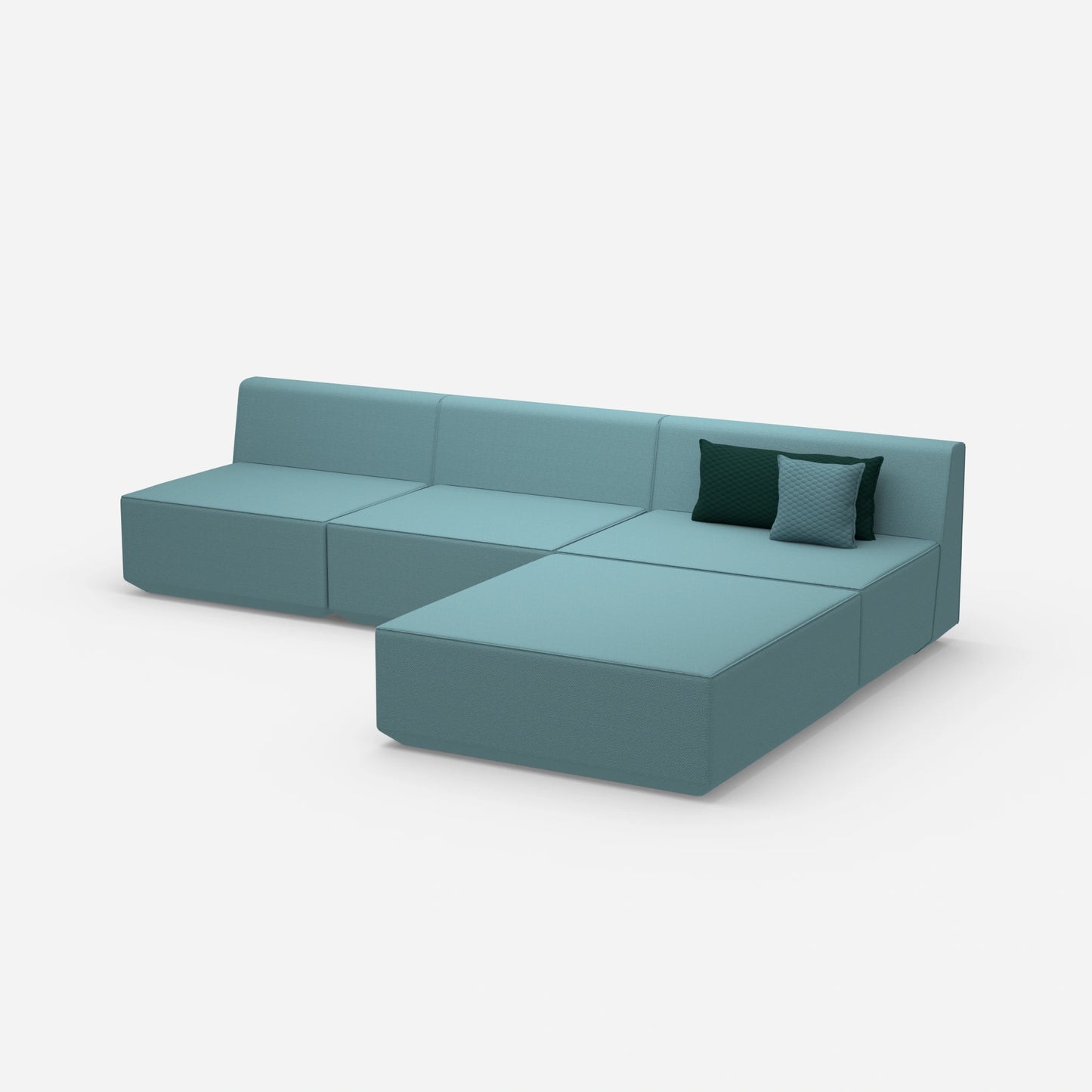 Modulares Ecksofa blau von der Seite