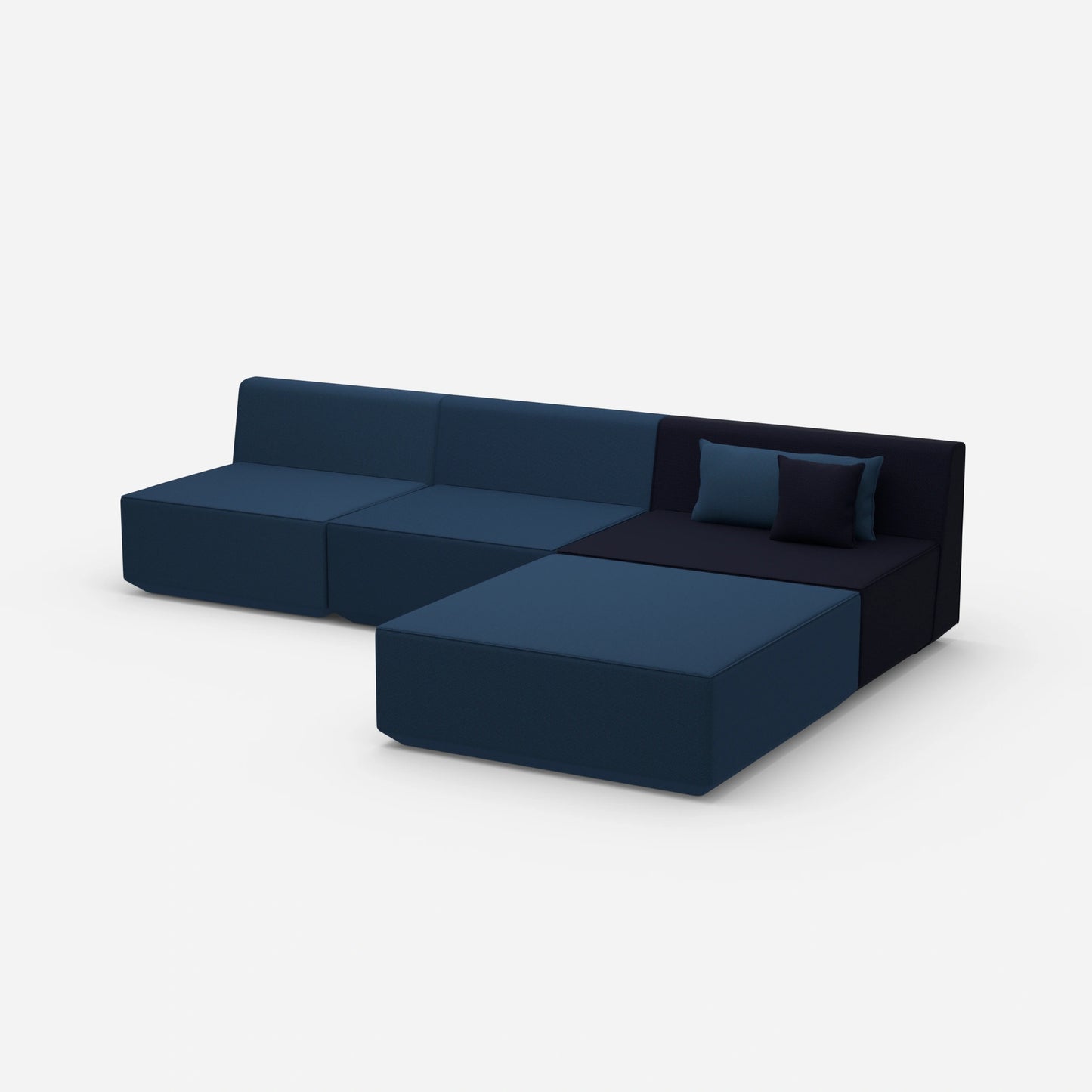 Modulares Ecksofa blau von der Seite