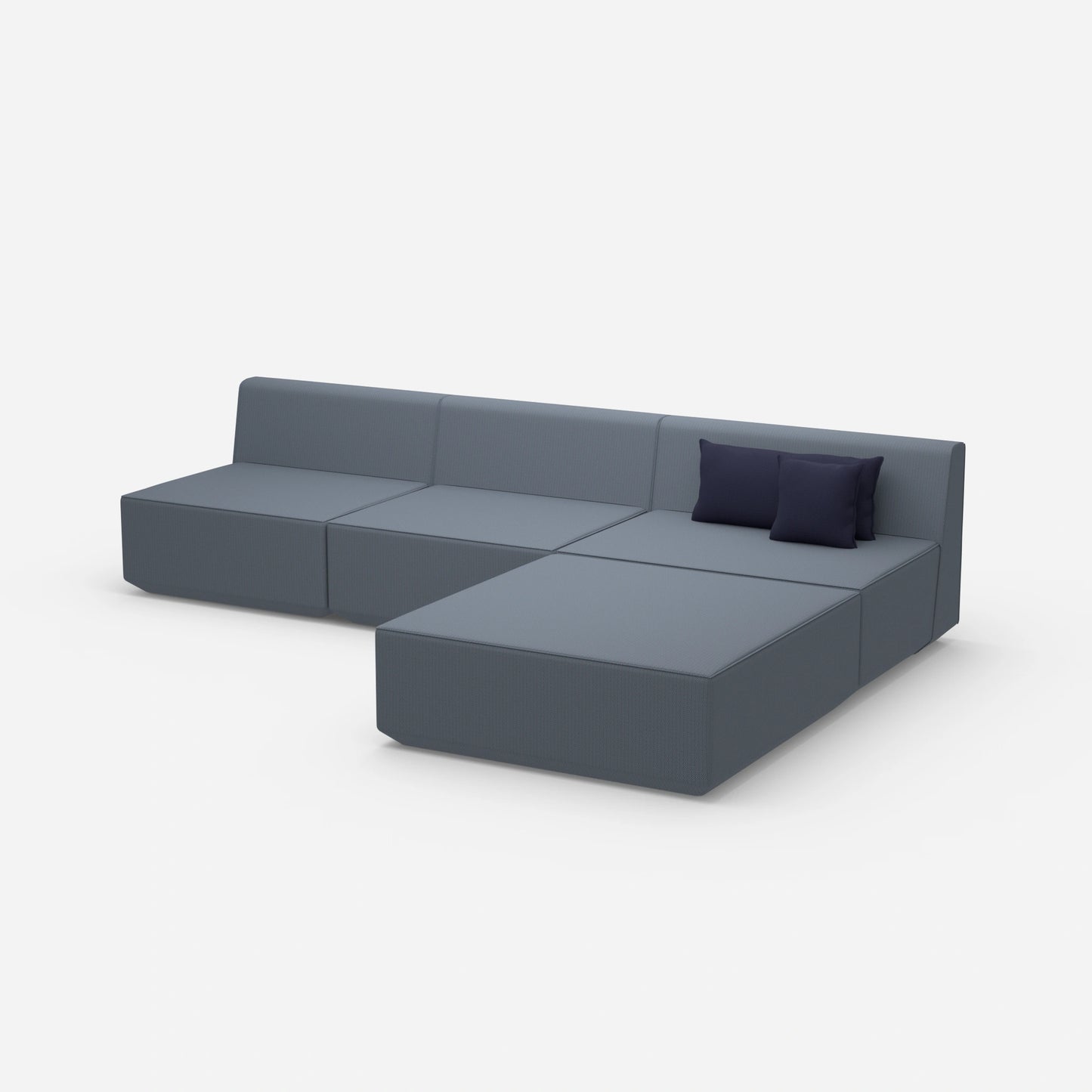 Modulares Ecksofa blau von der Seite