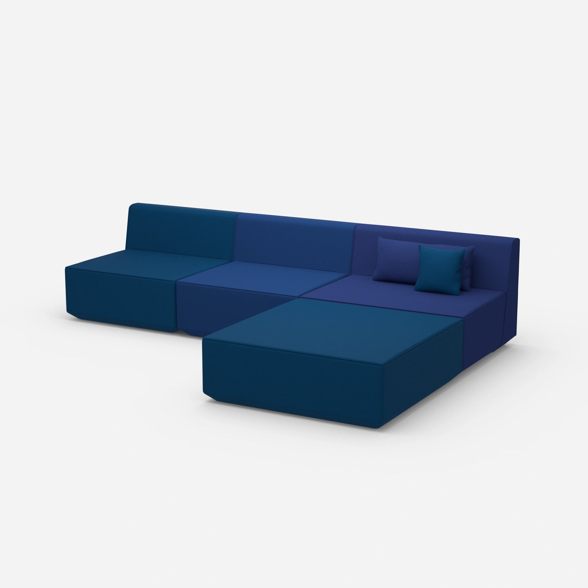 Modulares Ecksofa blau von der Seite