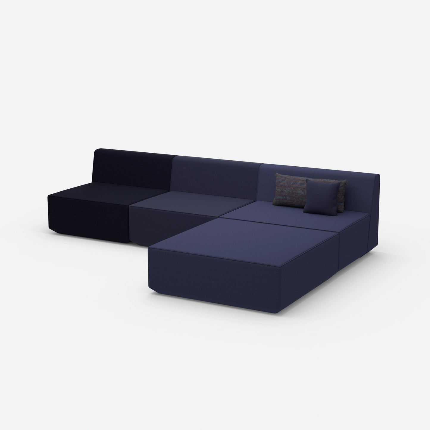 Modulares Ecksofa blau von der Seite
