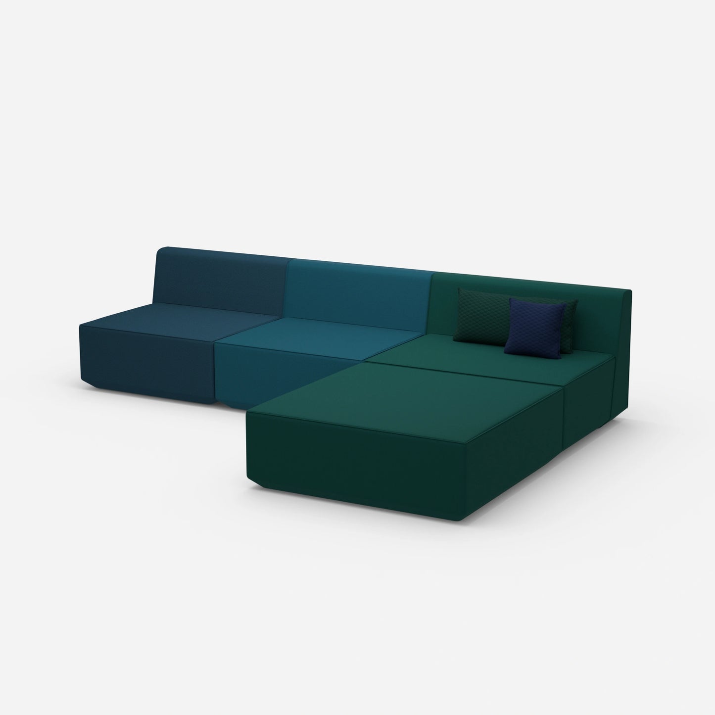 Modulares Ecksofa blau von der Seite