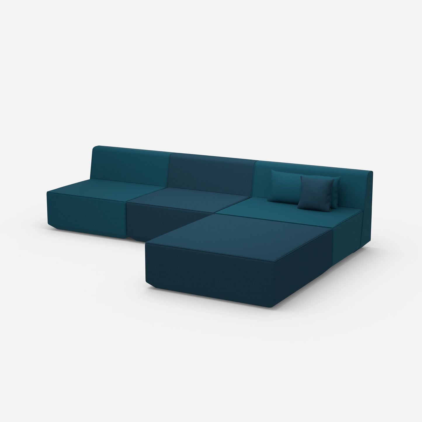 Modulares Ecksofa blau von der Seite