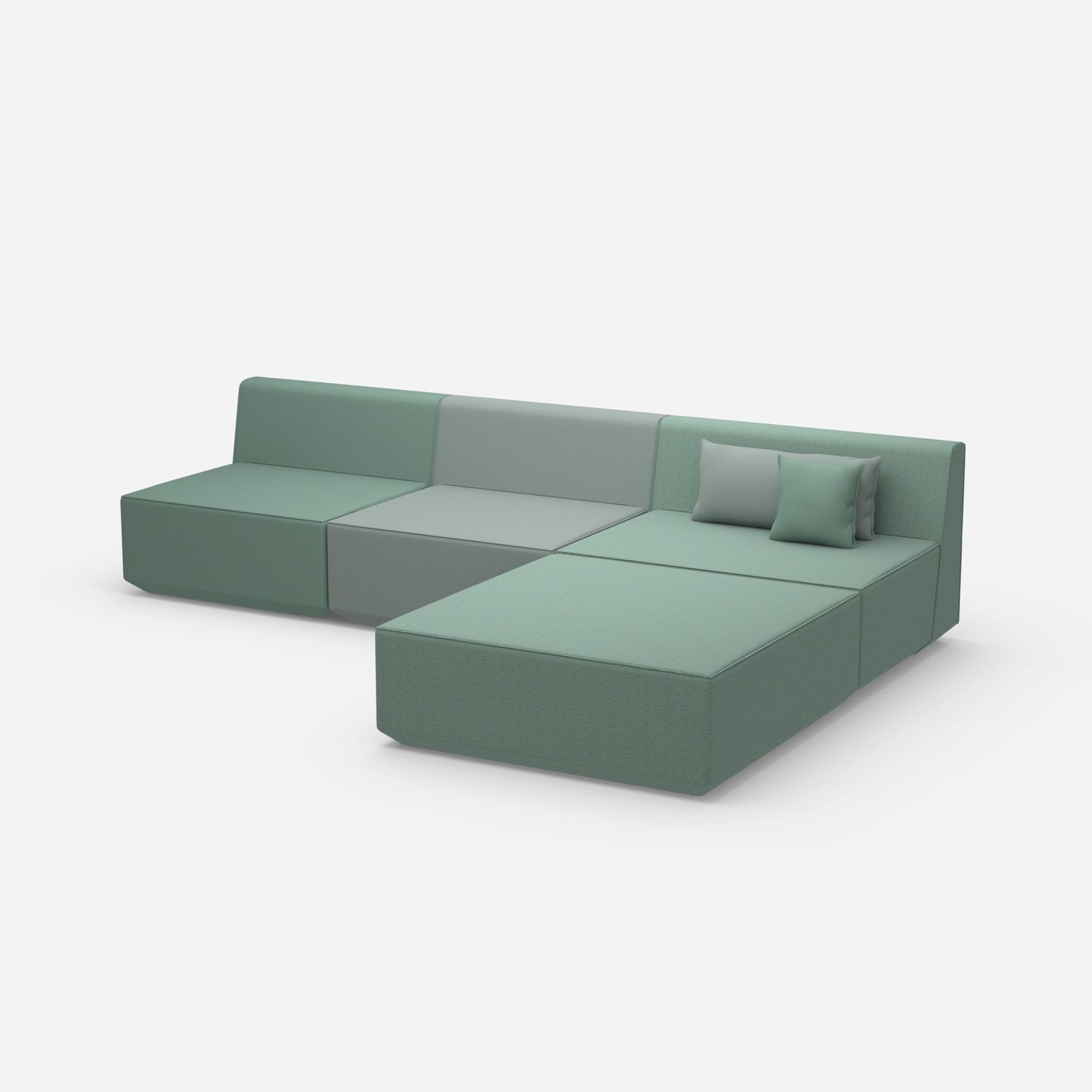 Modulares Ecksofa blau von der Seite