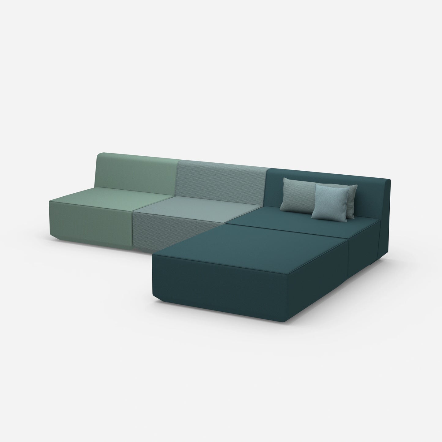 Modulares Ecksofa blau von der Seite