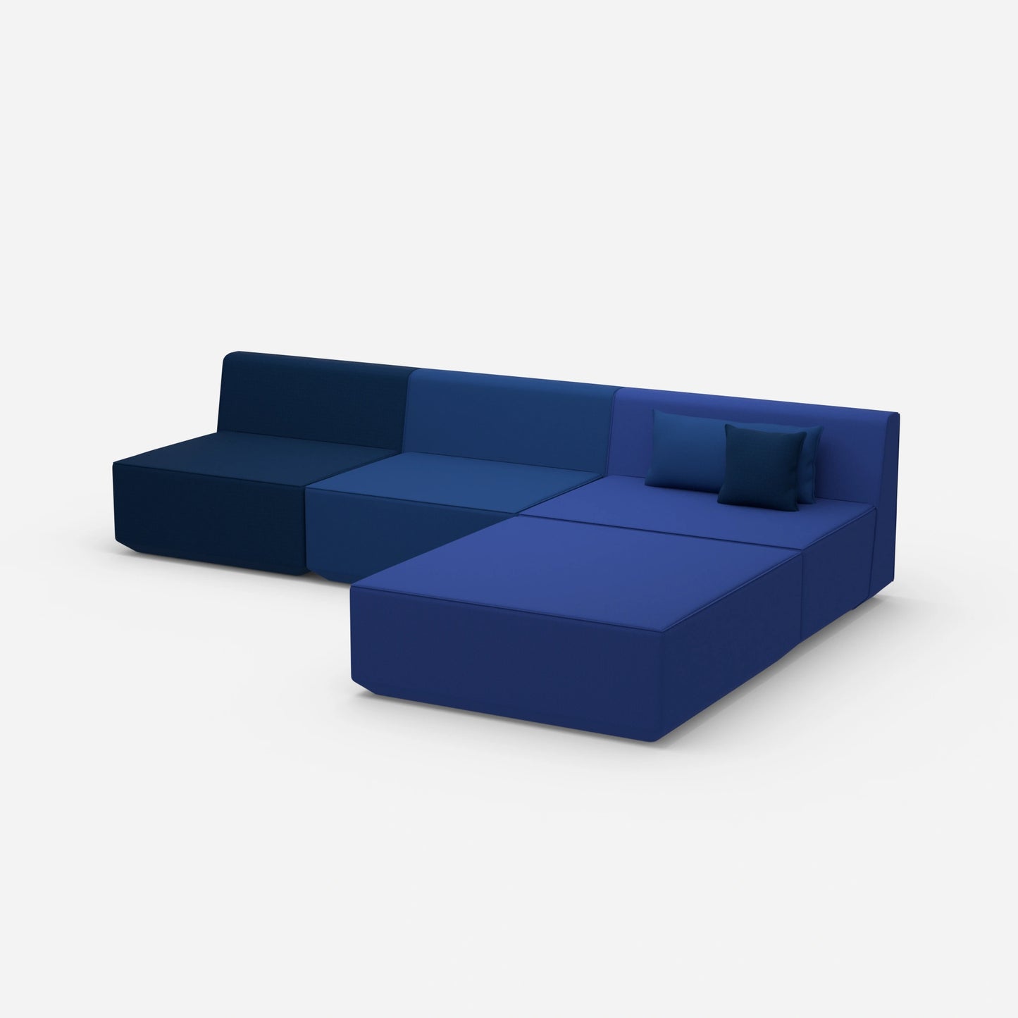 Modulares Ecksofa blau von der Seite