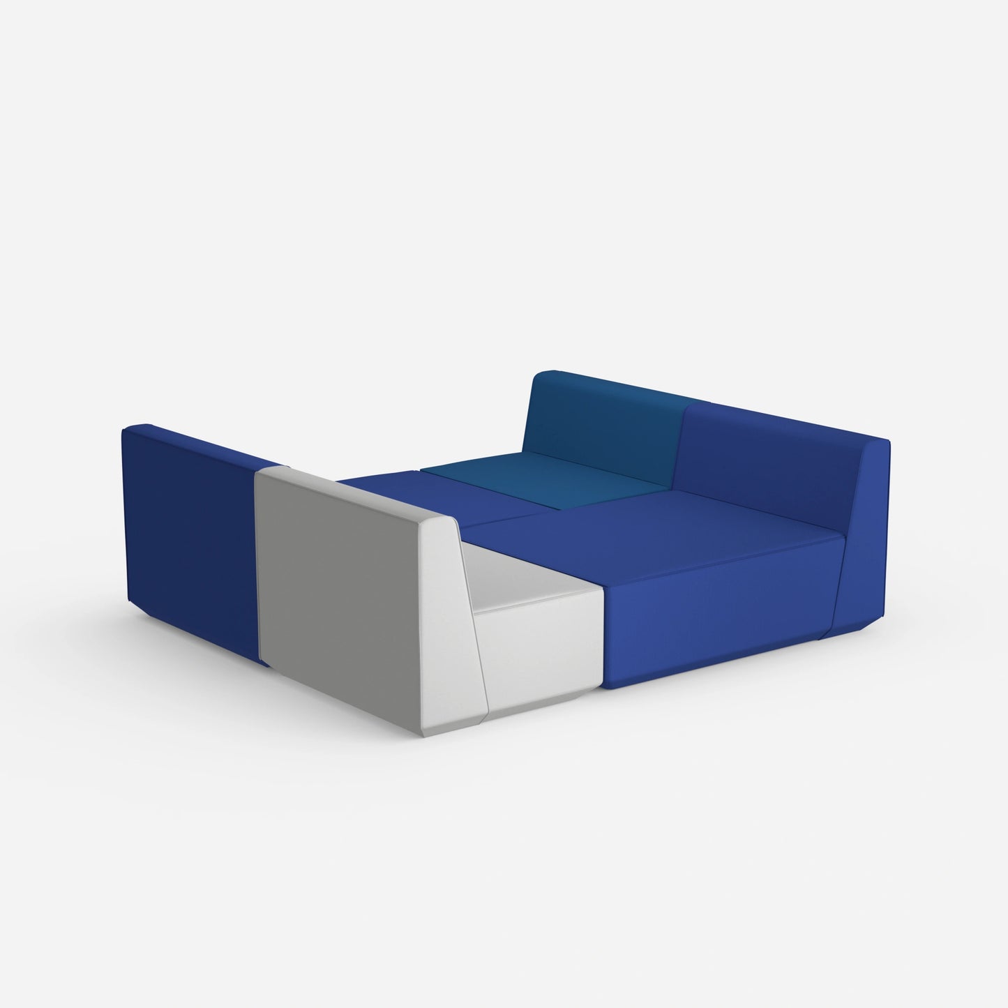 Modulares Sofa in Blau und Grau von hinten