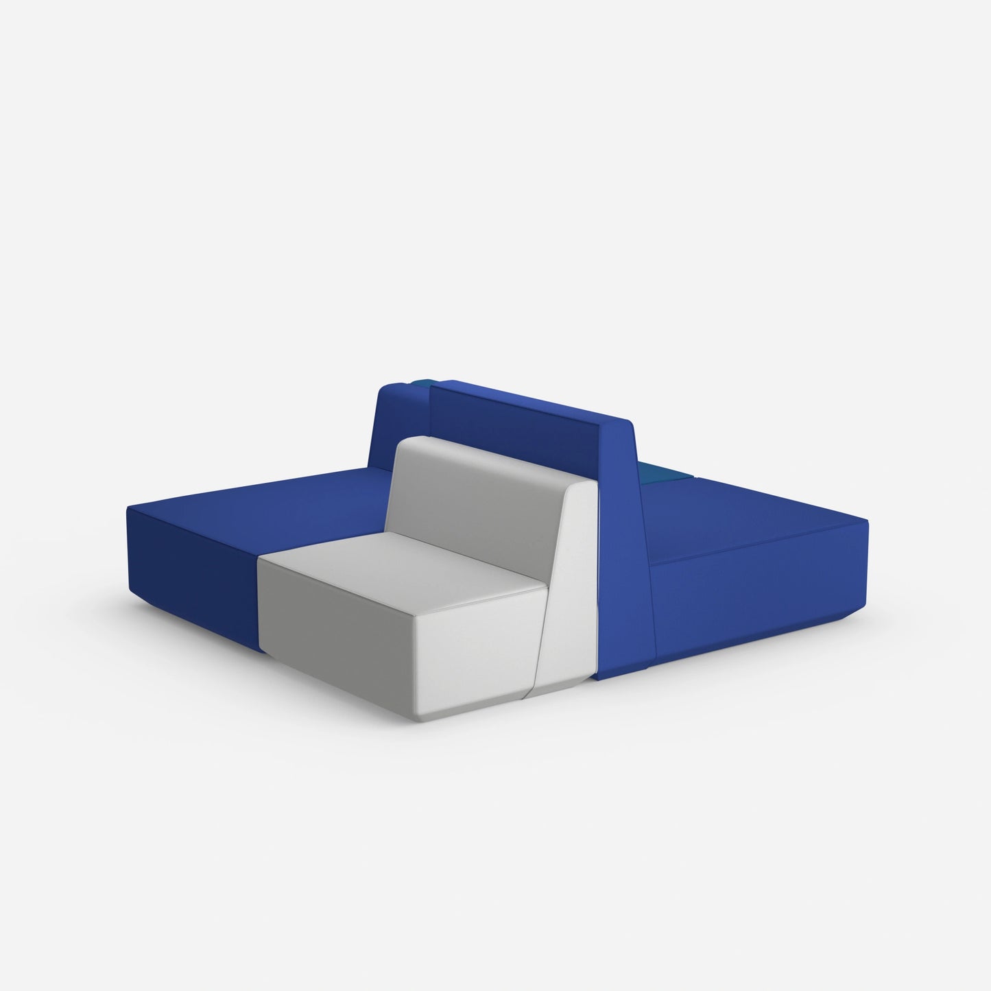 Modulares Sofa in Blau und Grau von hinten