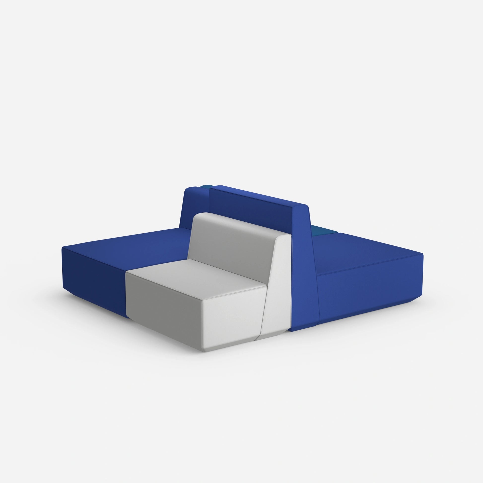 Modulares Sofa in Blau und Grau von hinten