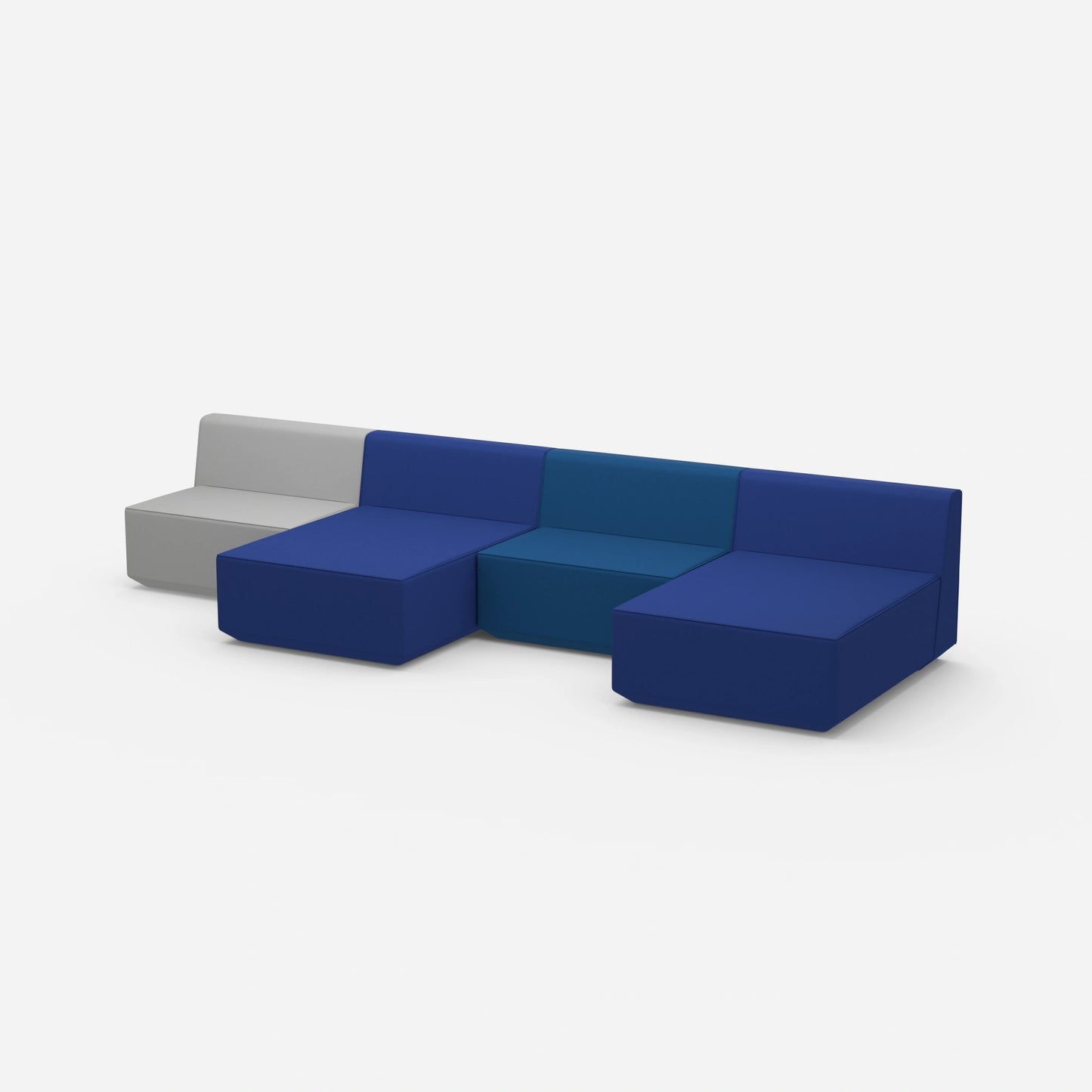 Modulares Sofa in Blau und Grau von der Seite