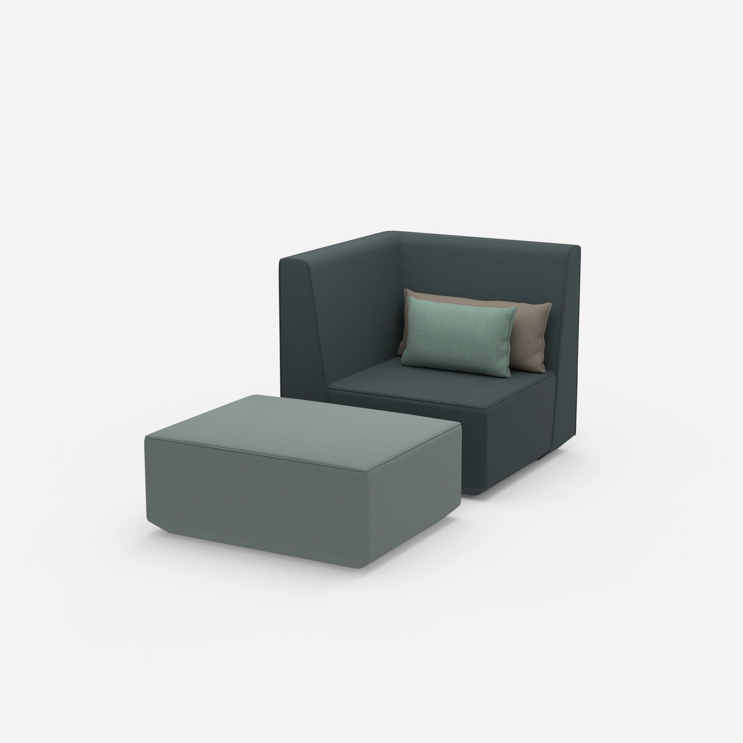 Sessel mit Hocker modern von der Seite
