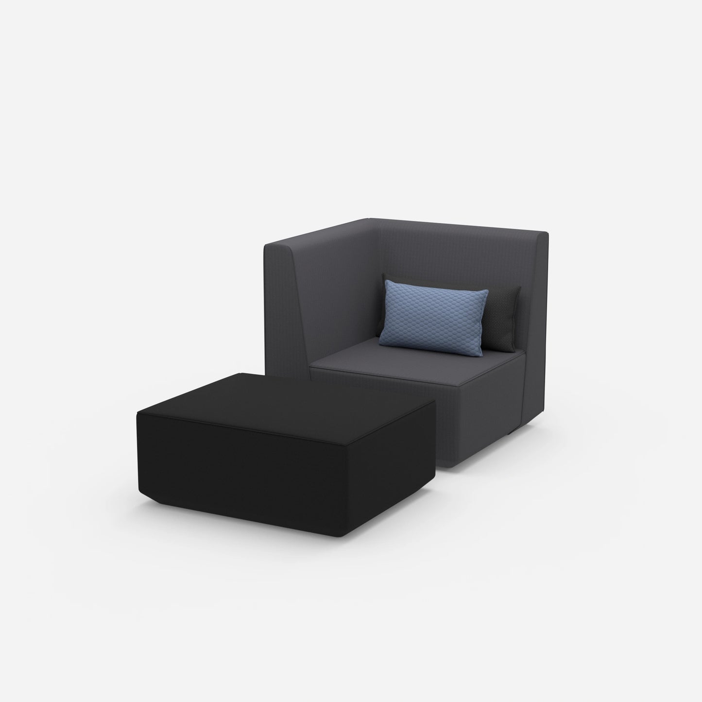 Sessel mit Hocker modern von der Seite