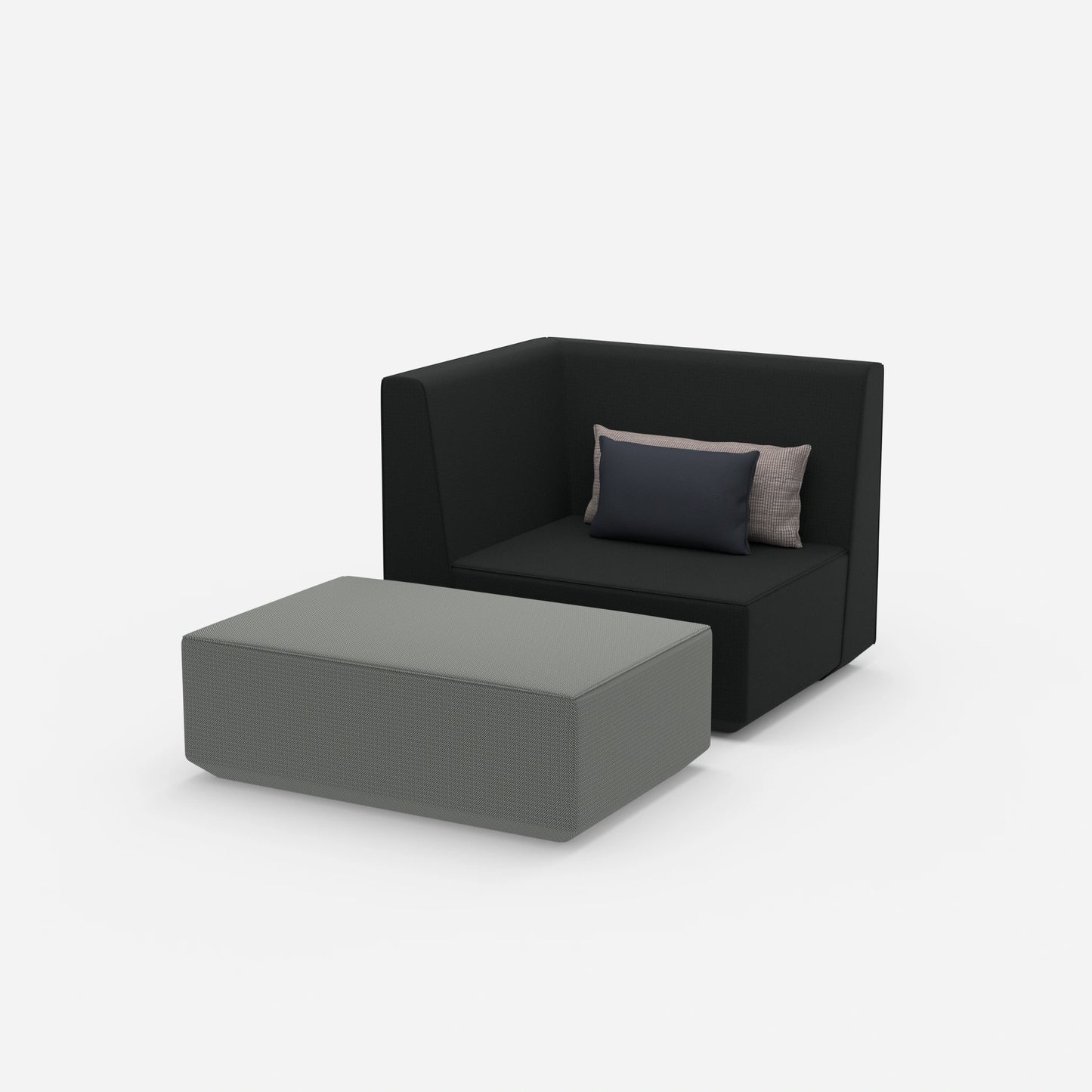 Sessel und Hocker modern von der Seite