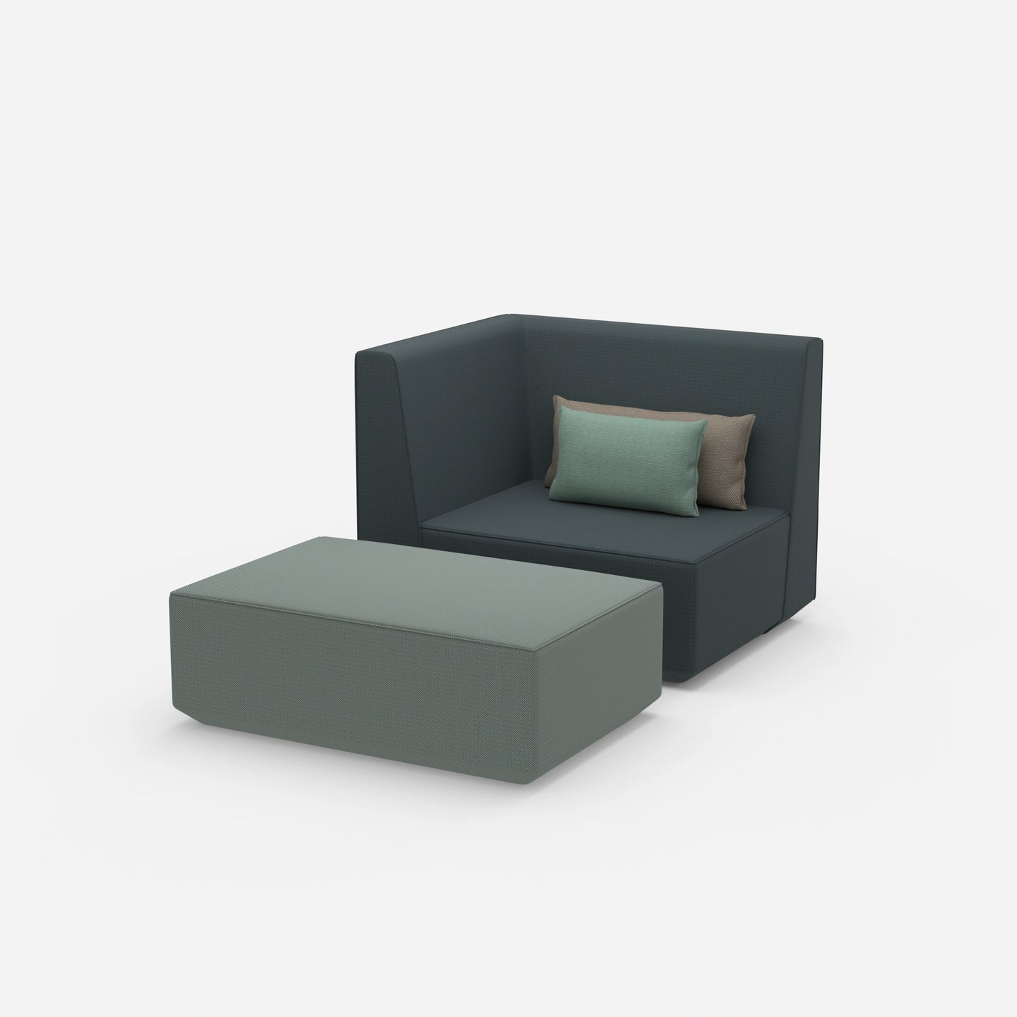Sessel und Hocker modern von der Seite