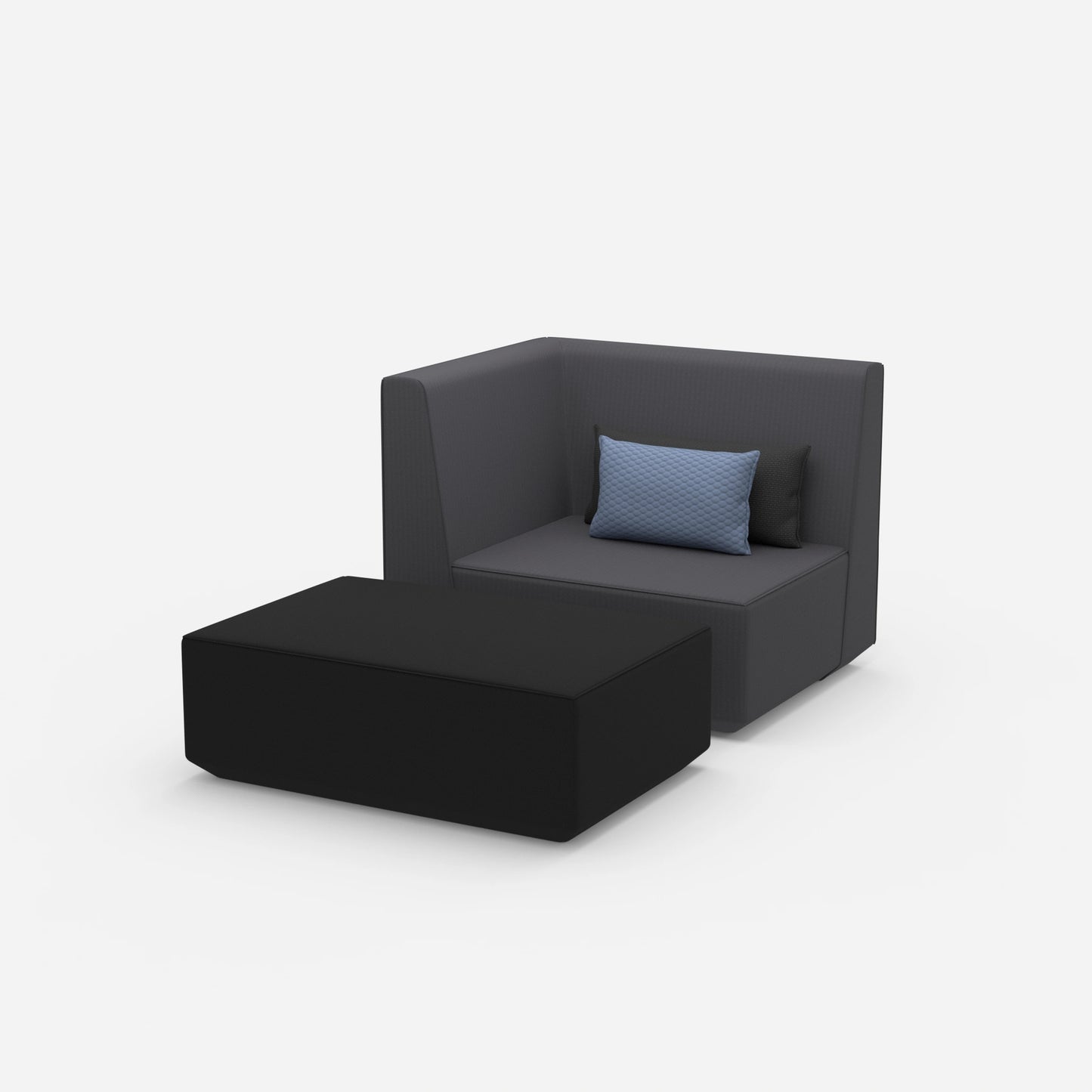 Sessel und Hocker modern von der Seite