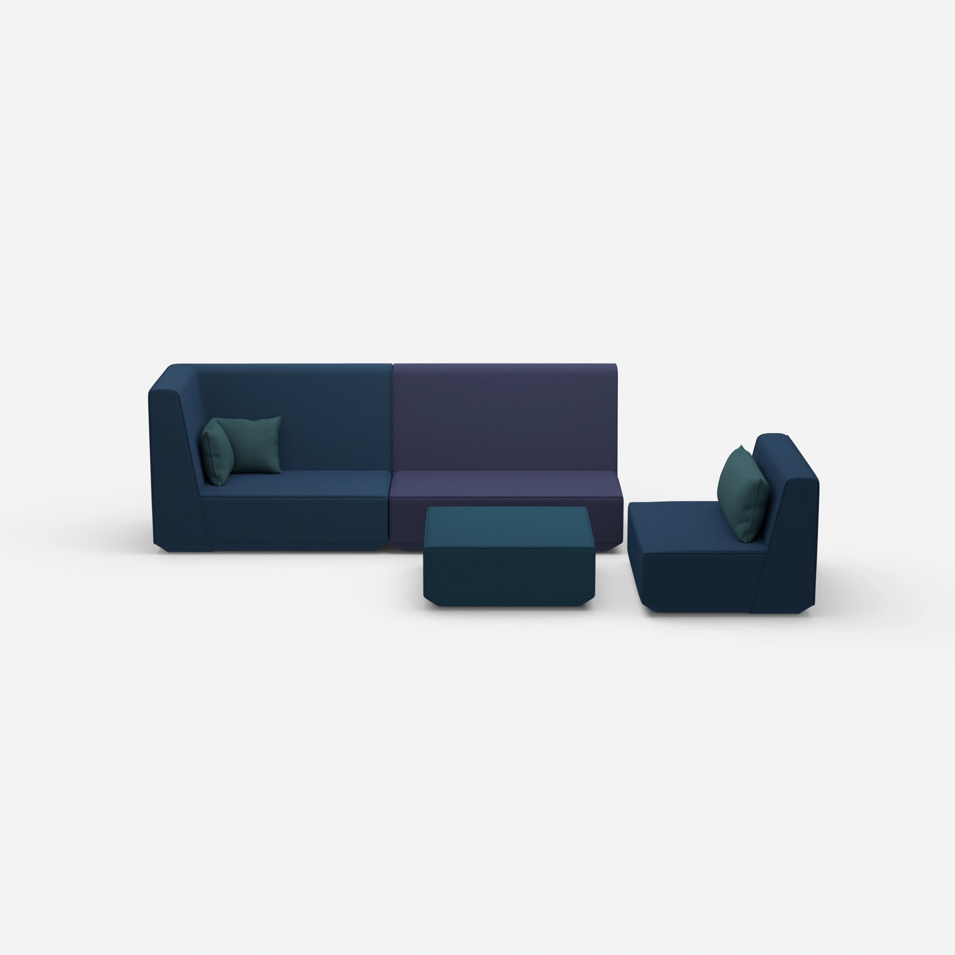 Three-seater sofa with armchair and high backrest from the front