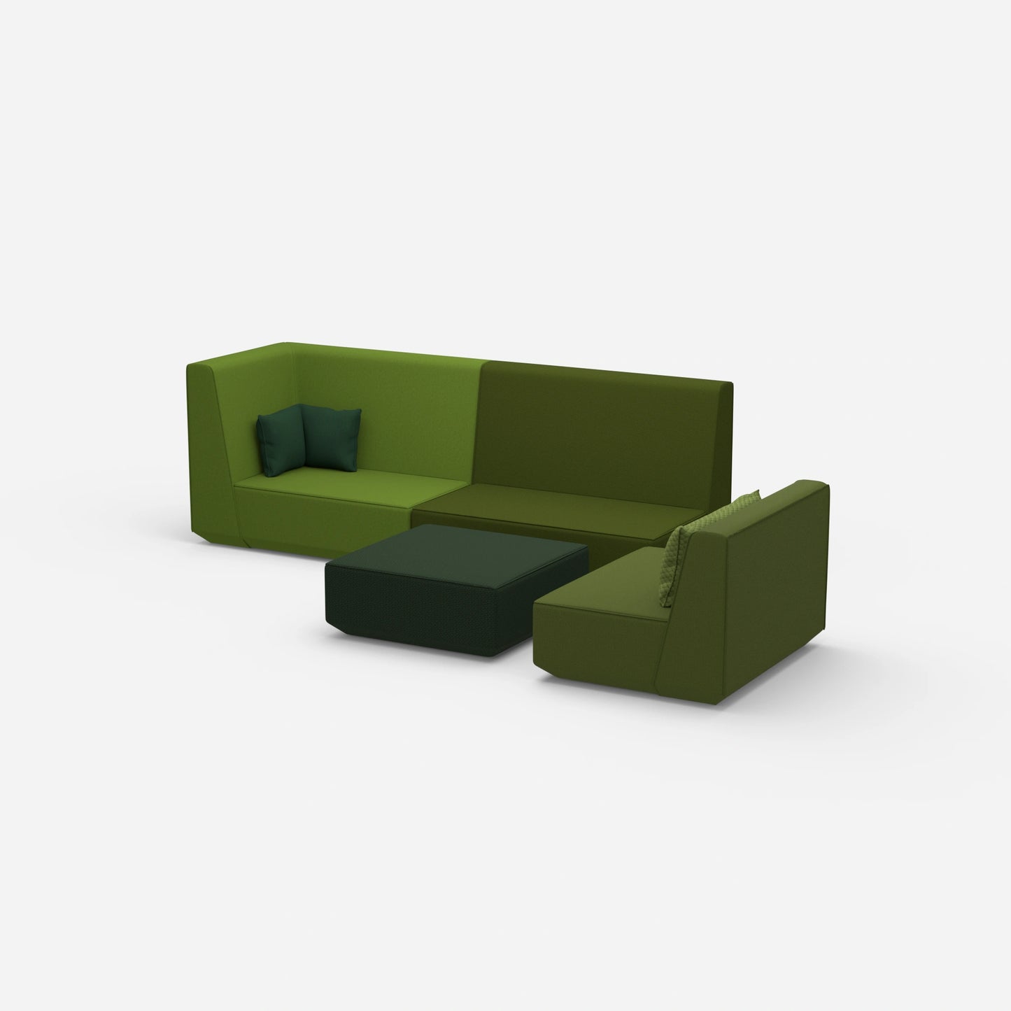 Three-seater sofa with armchair and high backrest from the side