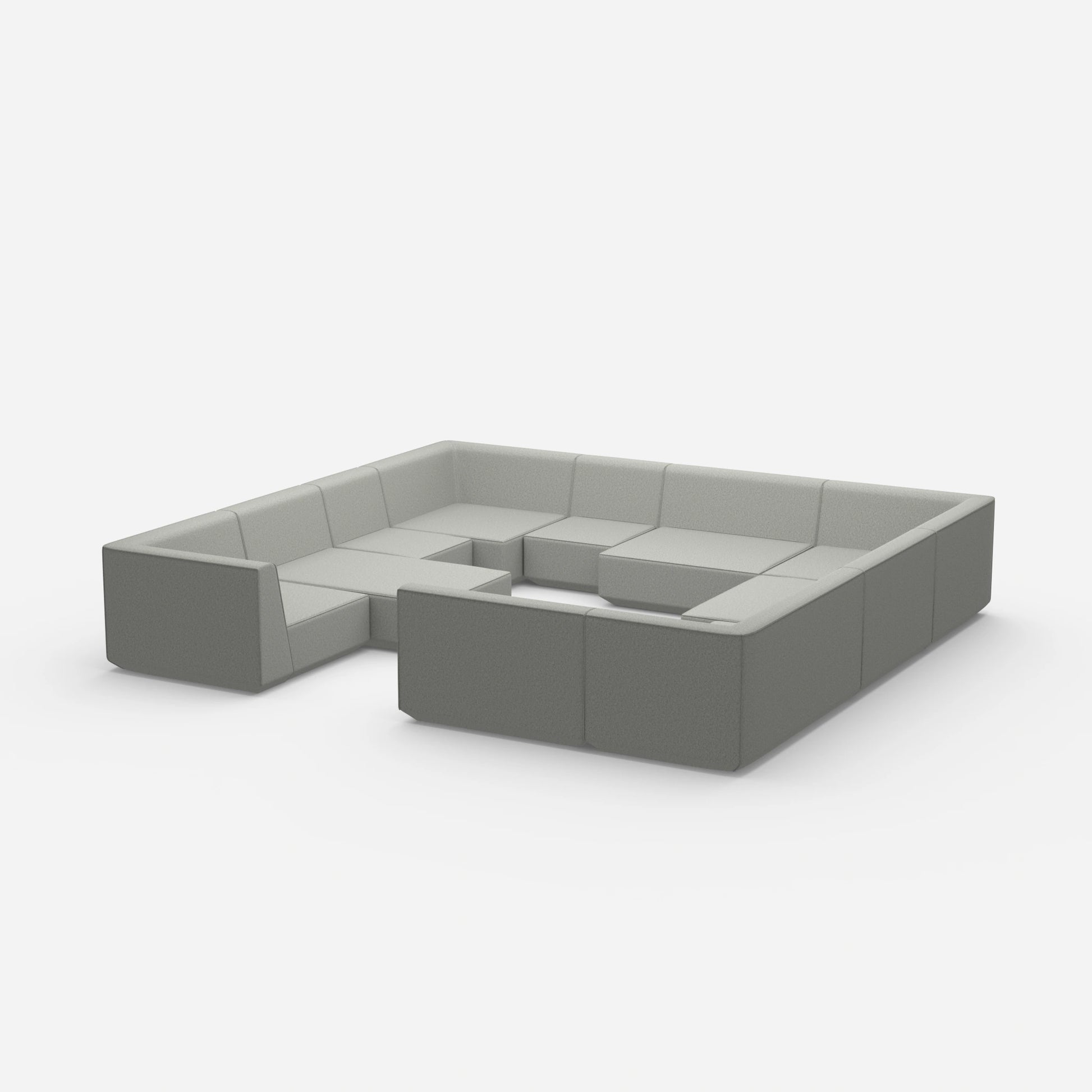 Cozy sofa island in shades of grey from the side