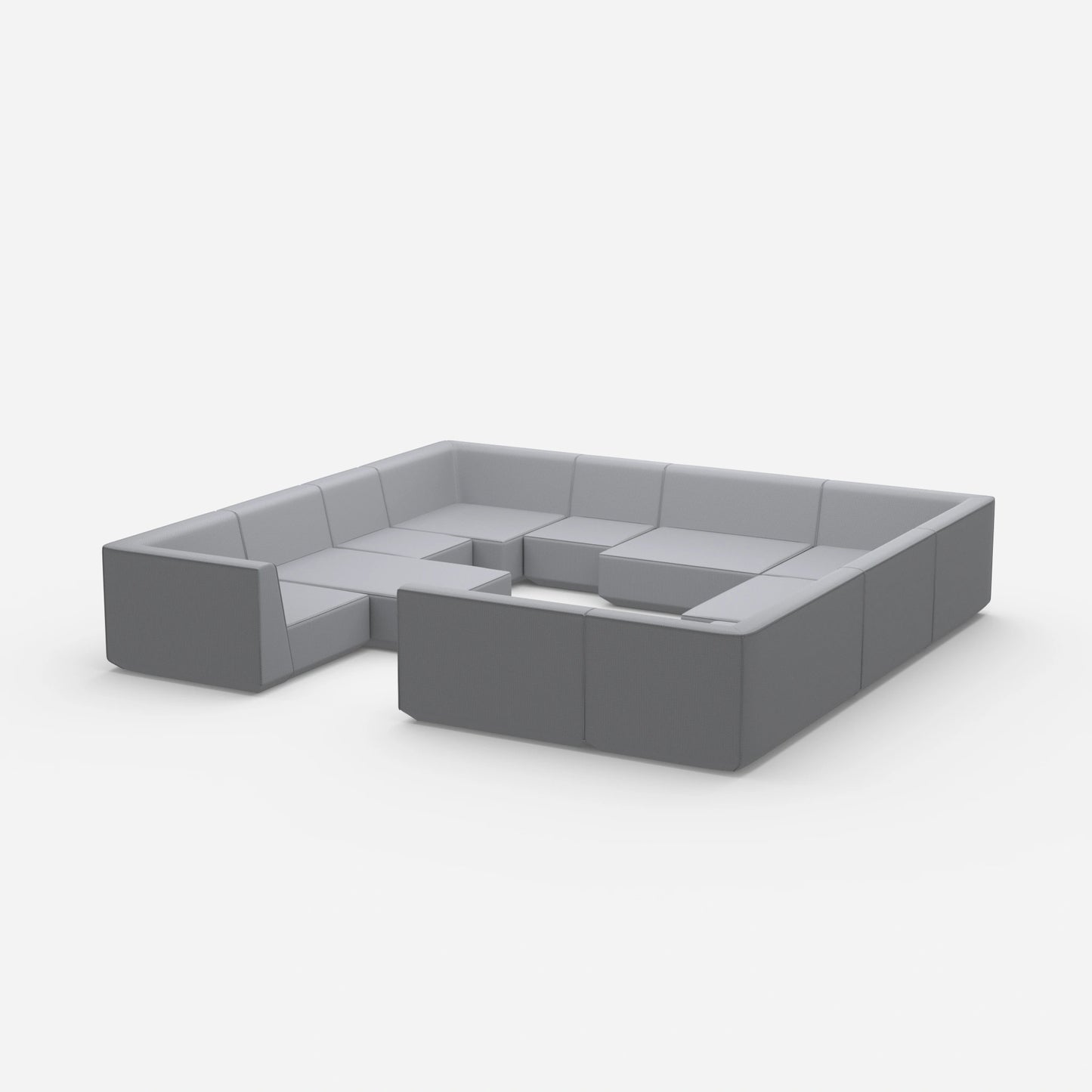 Cozy sofa island in shades of grey from the side