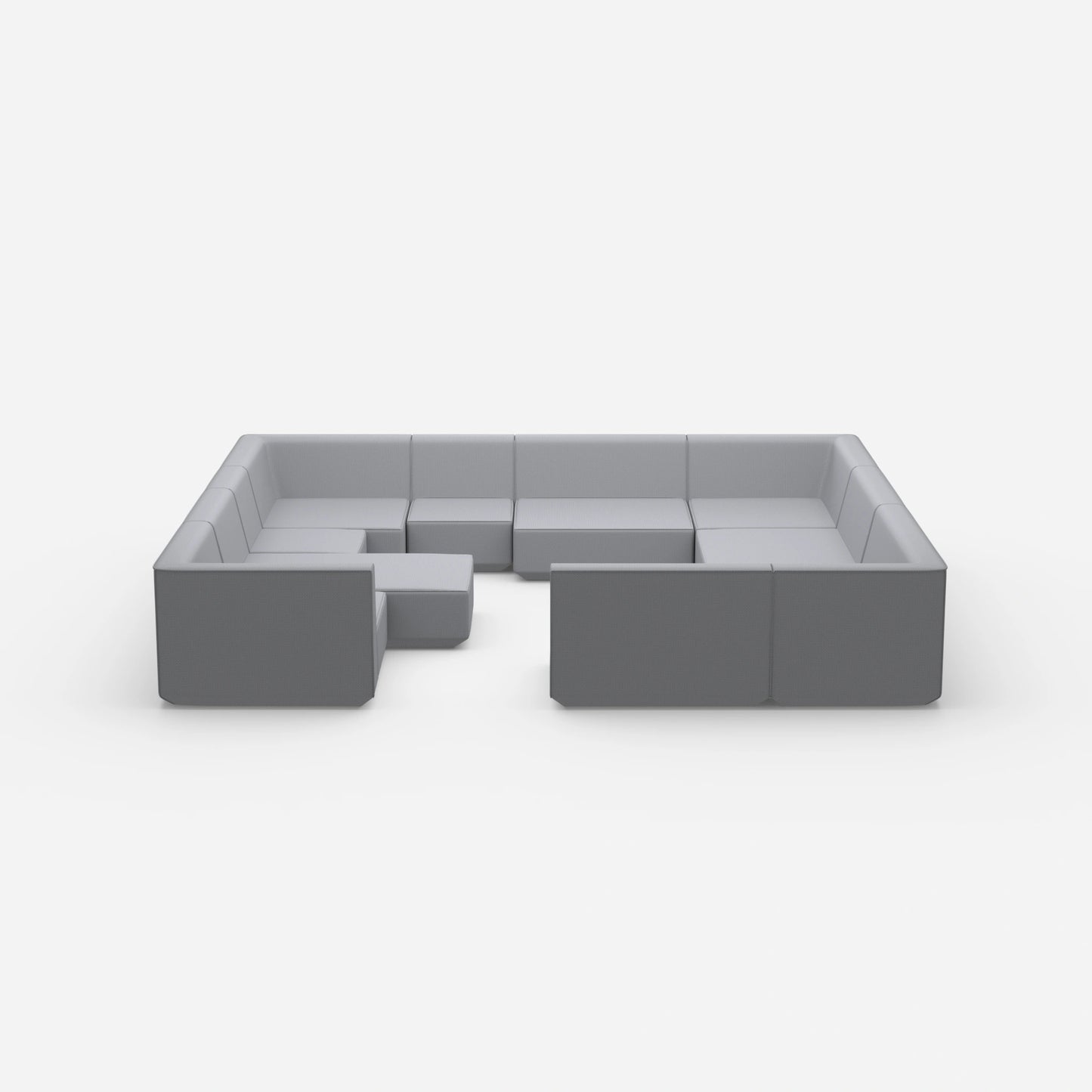 Cozy sofa island in shades of grey from the front