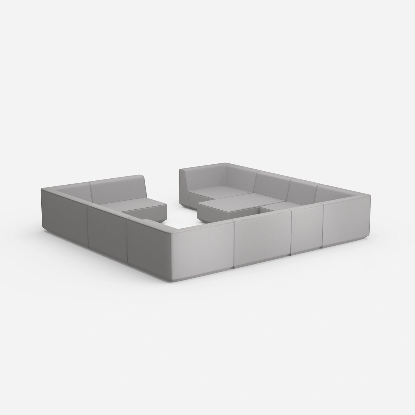Cozy sofa island in shades of grey from behind