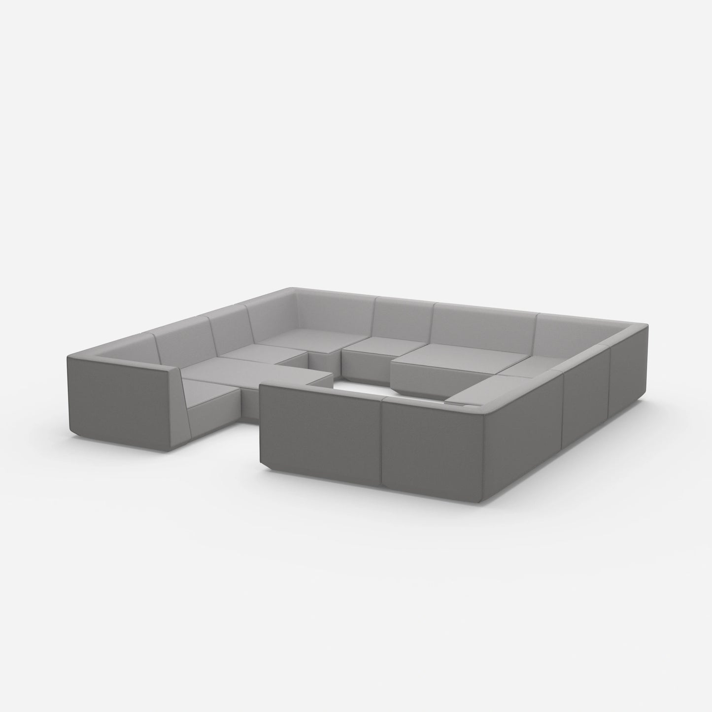 Cozy sofa island in shades of grey from the side