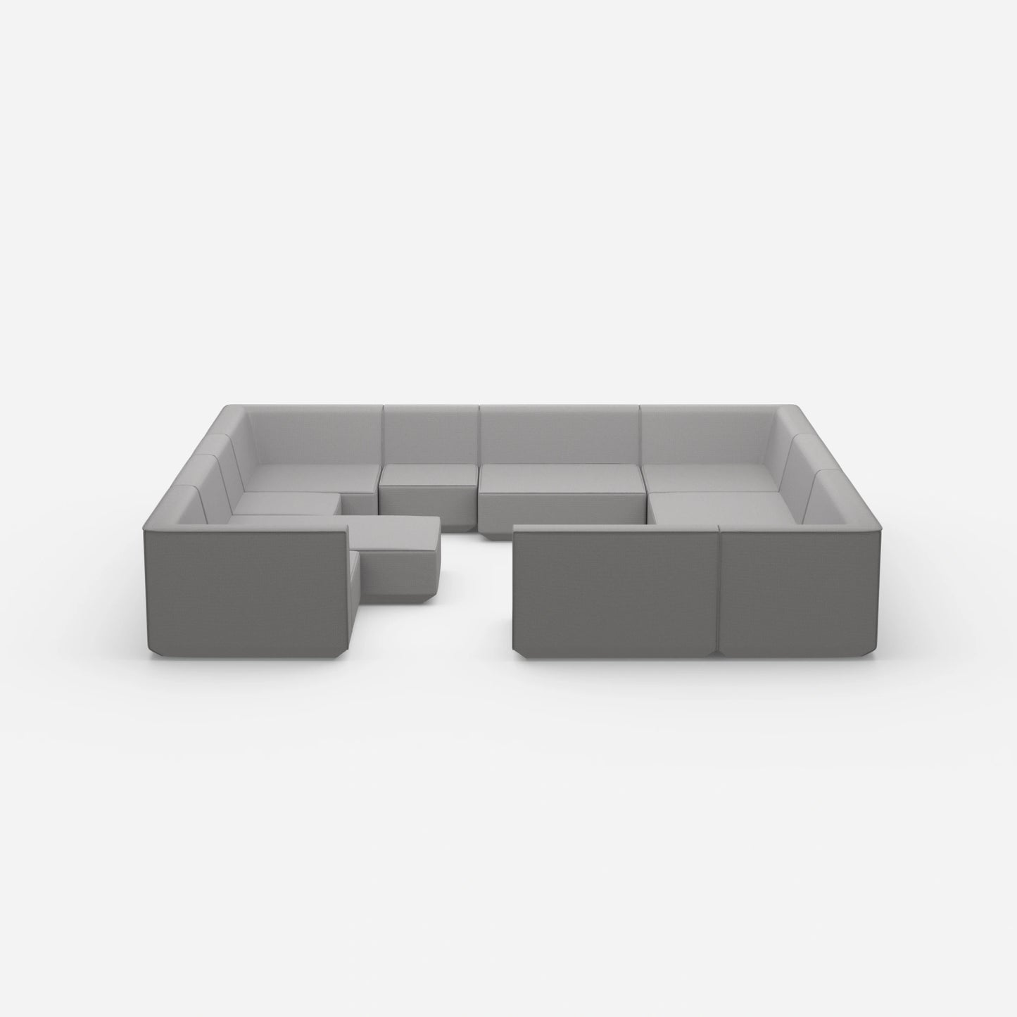 Cozy sofa island in shades of grey from the front