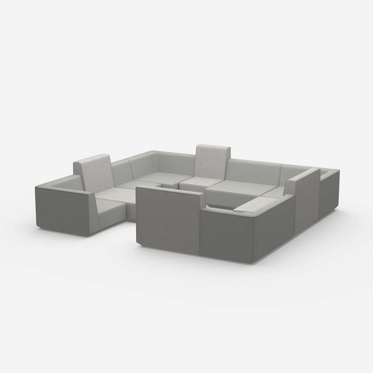 Cozy sofa island in shades of grey from the side