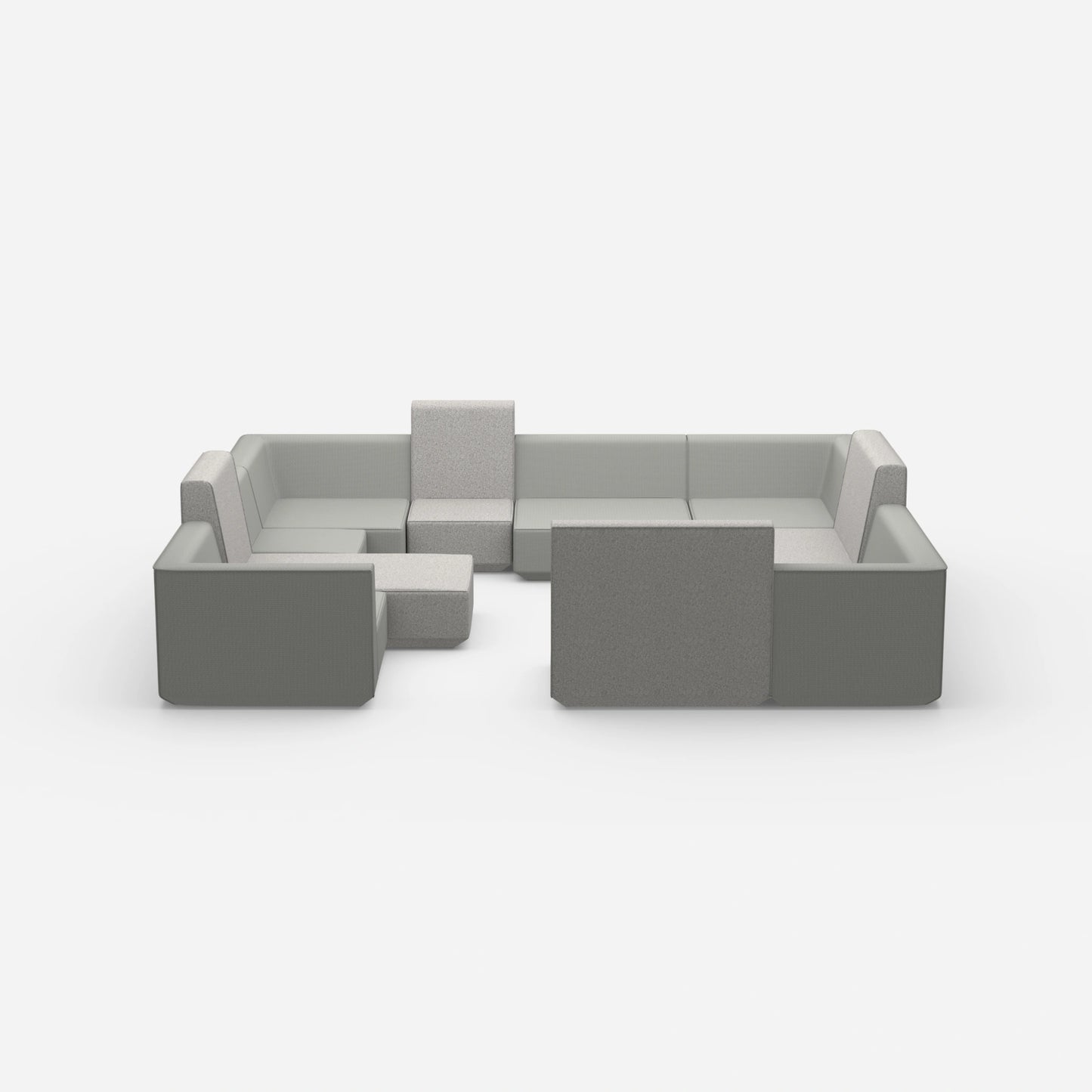 Cozy sofa island in shades of grey from the front
