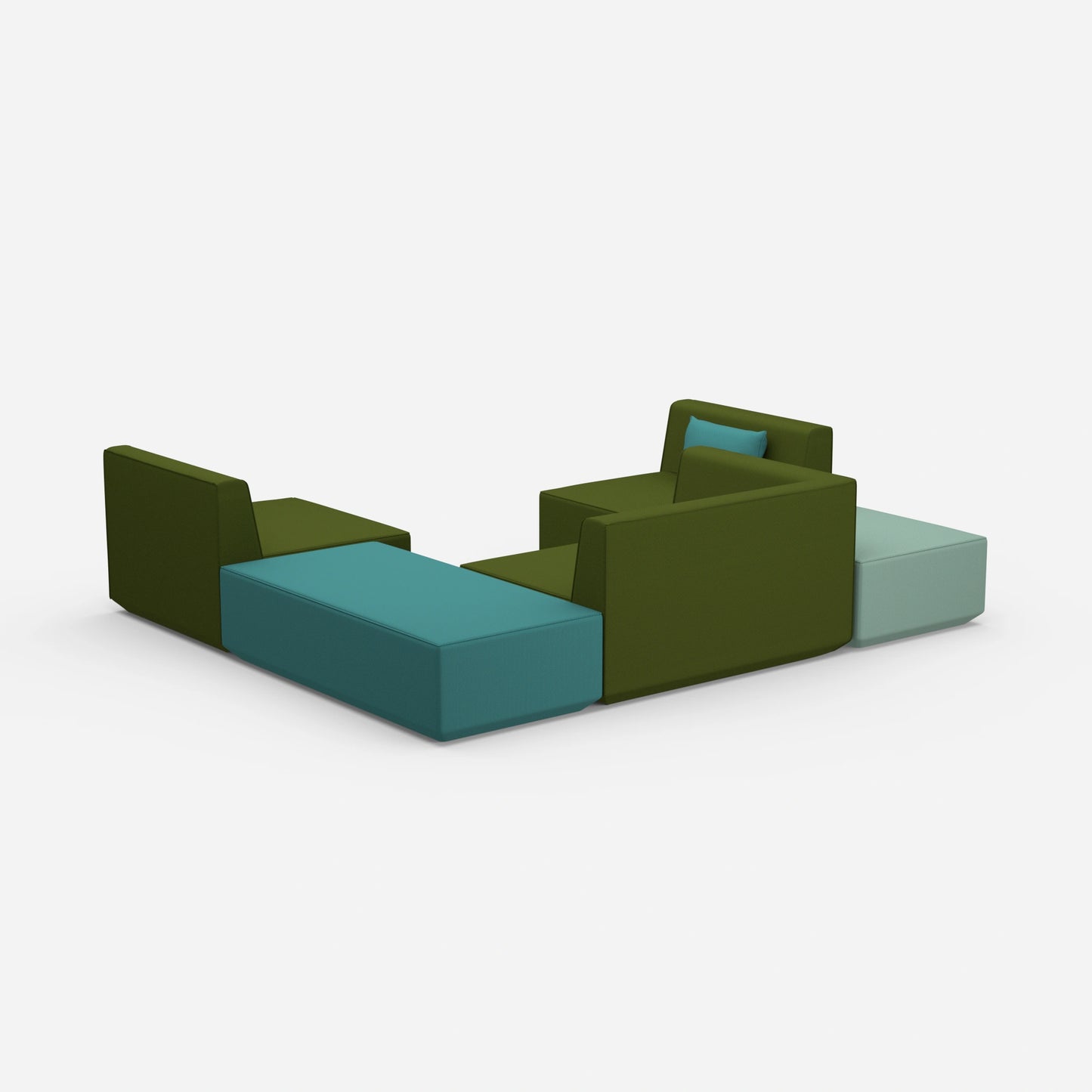 Green sofa landscape in U shape from behind