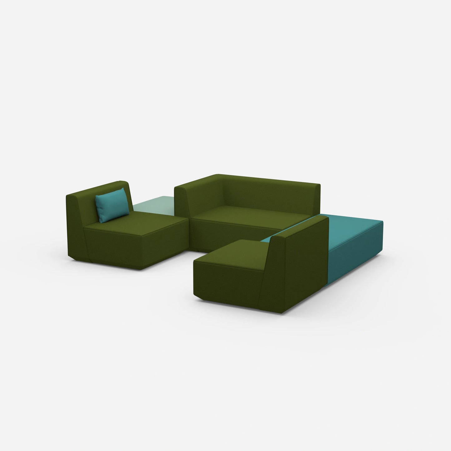 Green sofa landscape in U shape from the side